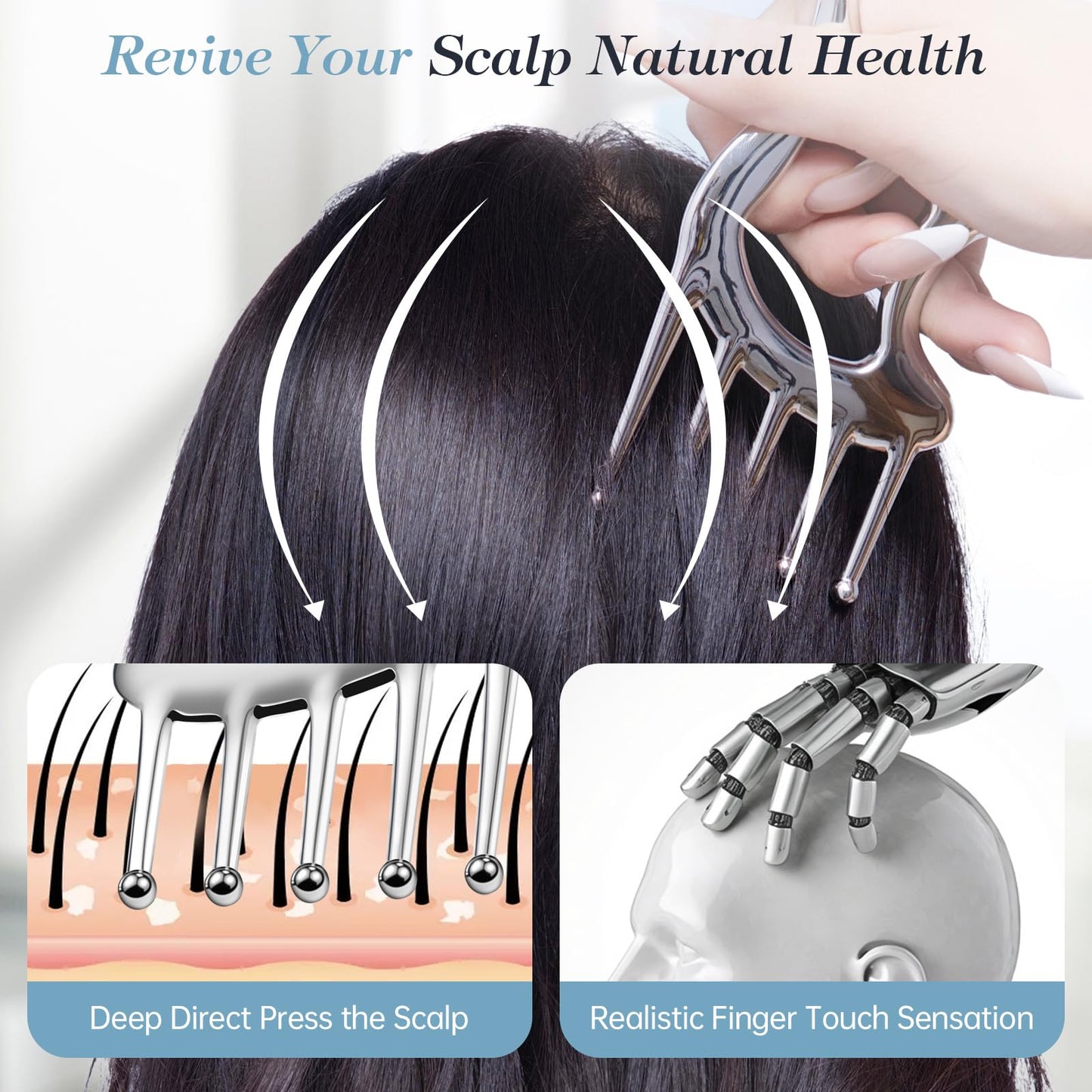 Metal Gua Sha Facial Tools, Portable Scalp Massage Tool, 5 in 1 Massage Comb for Head, Neck, Shoulders, Legs & Arms Hand Held Head Massager for Deep Relaxation and Relieving Fatigue & Pain, Home SPA - Medaid International