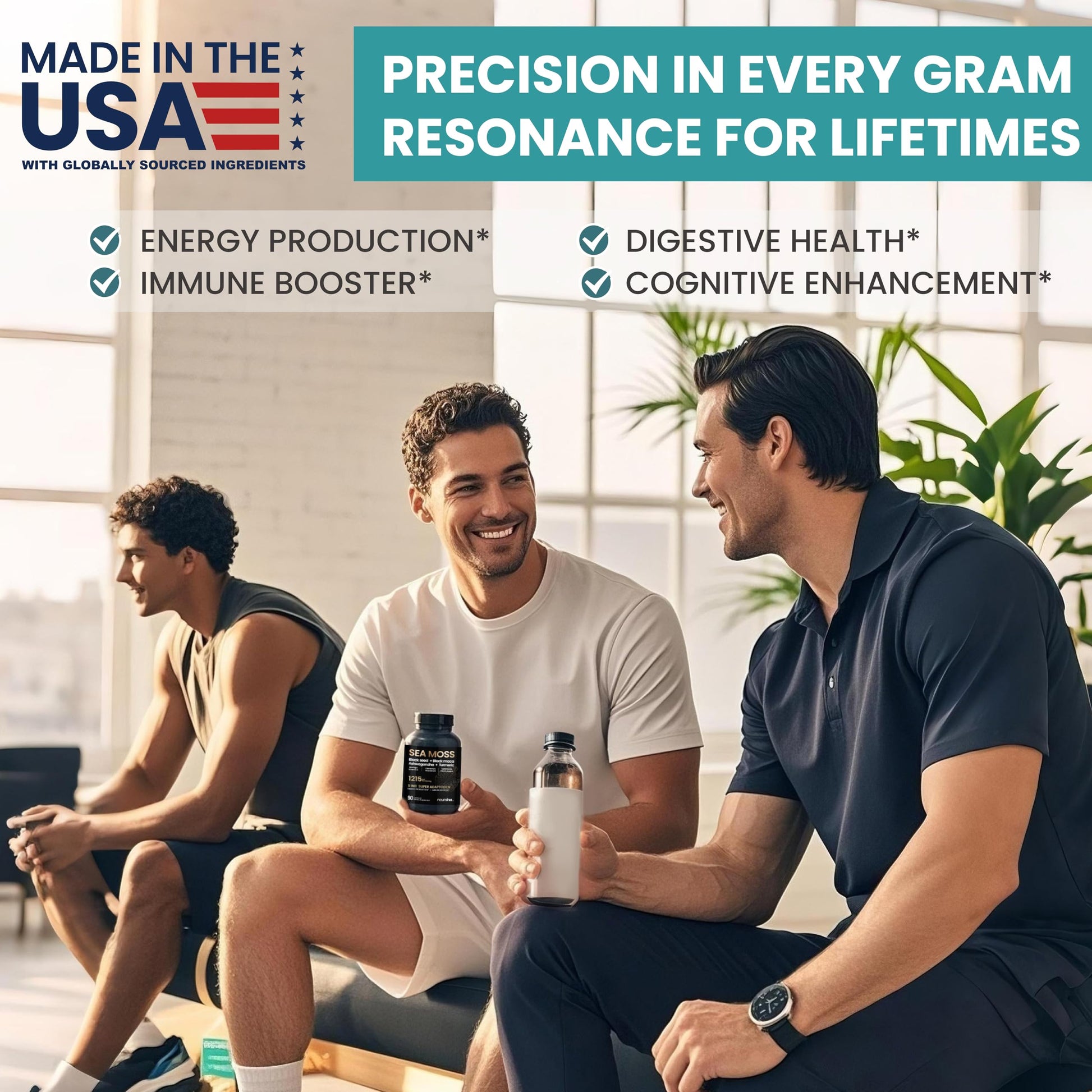 NEUMINA 1215mg Sea Moss Super Adaptogen Capsules, 90 Count - High-Potency, Pure, Made in The USA, Vegan Powerhouse with Black Seed, Black maca, Ashwagandha & Turmeric – Energy, Stress & Immune Boost - Medaid International