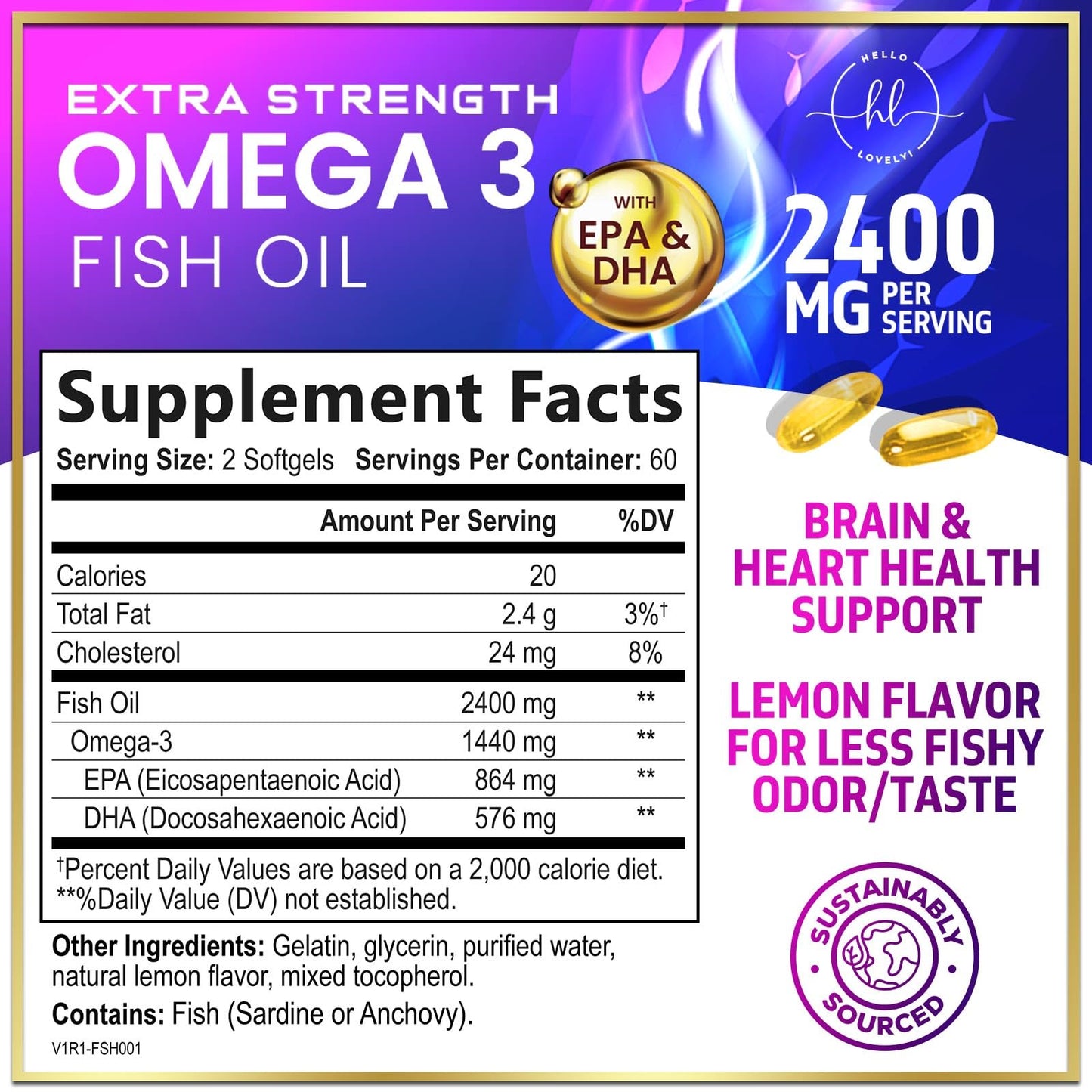 Omega 3 Fish Oil Supplements 2400mg - Triple Strength Omega 3 Fatty Acids, Natural Heart Health Brain & Joint Support - Fatty Acids with EPA & DHA - Wild Caught Fish Oil Supplement - 120 Softgels - Medaid International