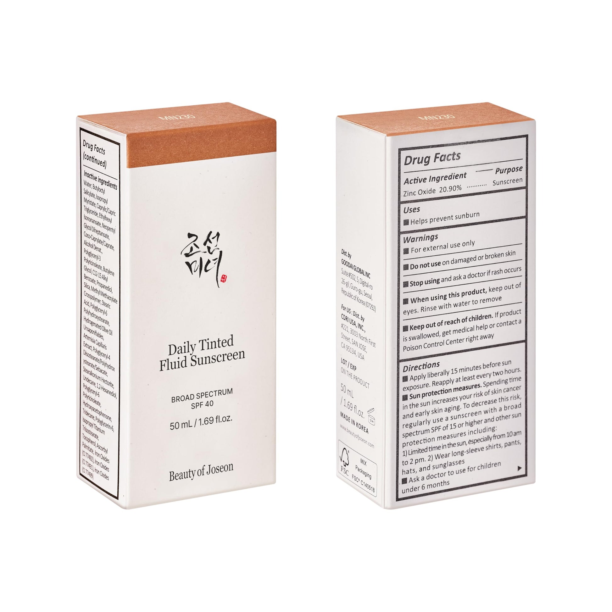 Beauty of Joseon Daily Tinted Fluid Sunscreen 12 Shades for Face Moisturizing Broad Spectrum SPF 40 Korean Skincare 50ml, 1.69 fl.oz #MN230 - Medaid International