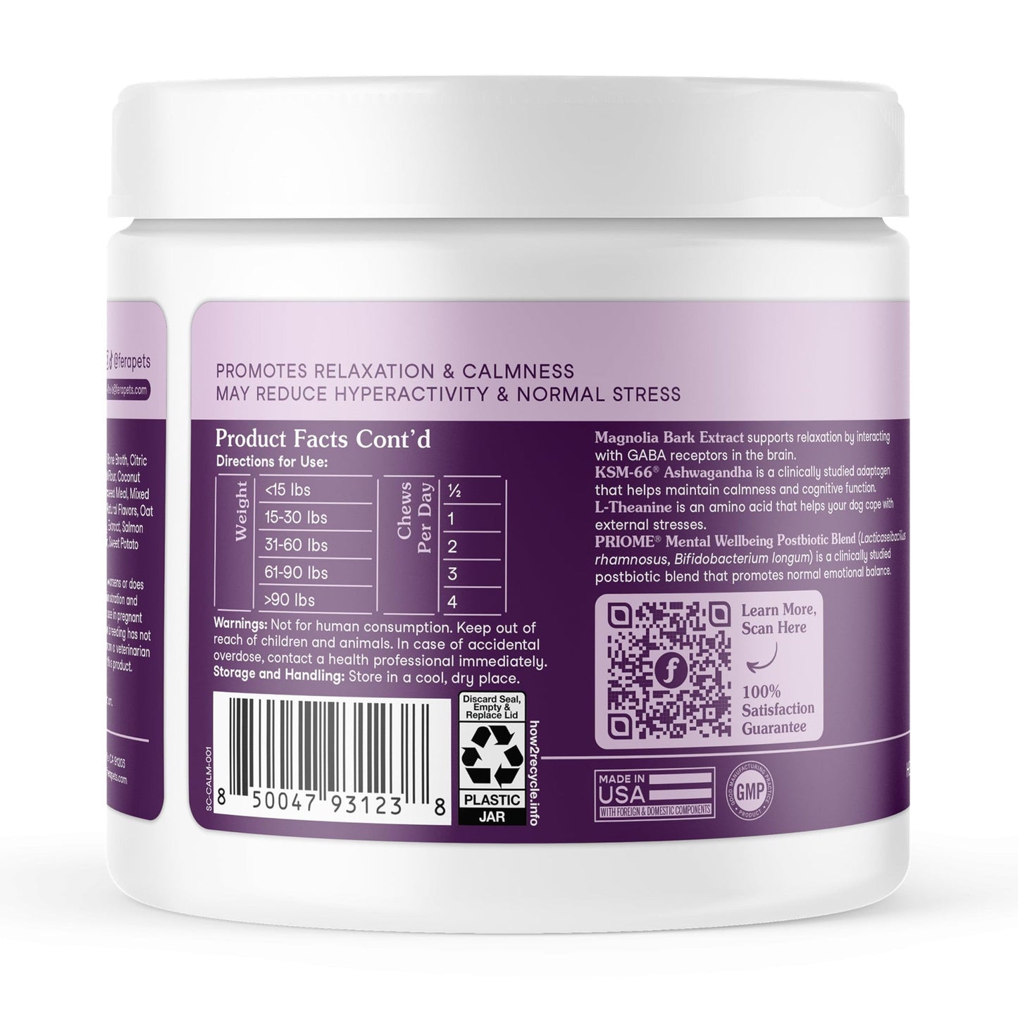Fera Pets Dog Calming Chews - Helps Manage Everyday Stress & Separation - Promotes Relaxation - Ashwagandha & Priome® Mental Wellbeing Postbiotic Blend - 90 Soft Chews