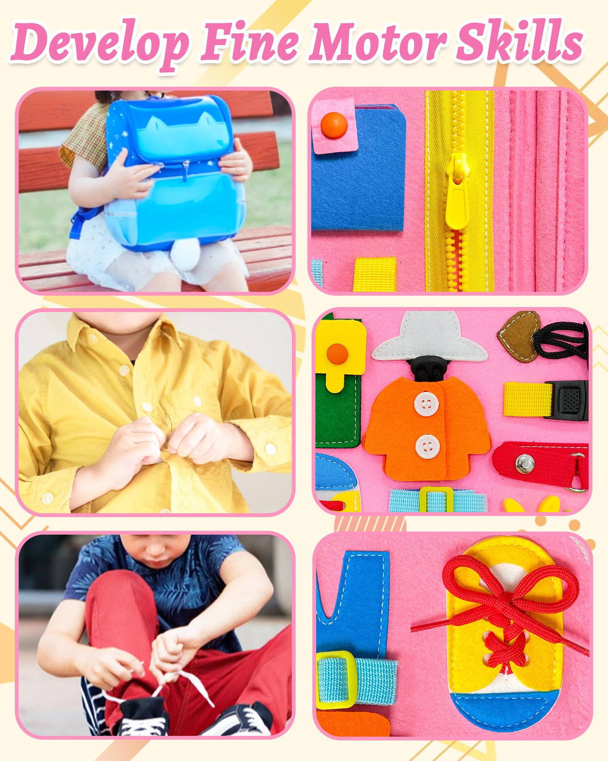 Exorany Busy Board Montessori Toys for 1 2 3 4 Year Old Girls & Boys Gifts, Sensory Toys for Toddlers 1-3, Autism Educational Travel Toys, Preschool Activities for Learning Fine Motor Skills (Pink)