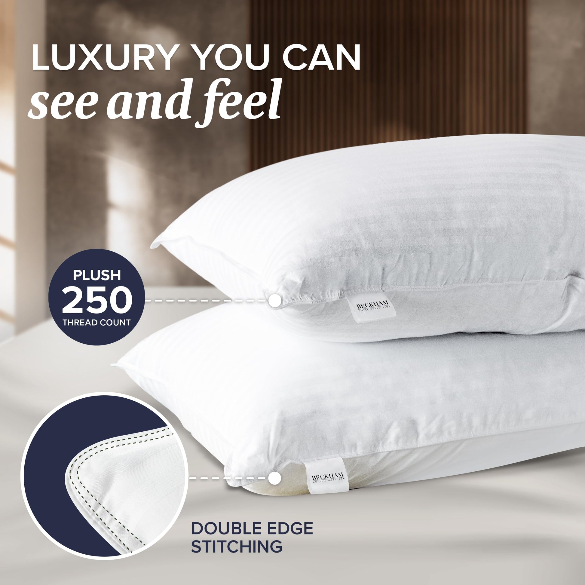 Beckham Hotel Collection Bed Pillows Standard/Queen Size Set of 2 - Original Down Alternative Pillow for Sleeping - Bedding for Back, Stomach or Side Sleepers - Medaid International