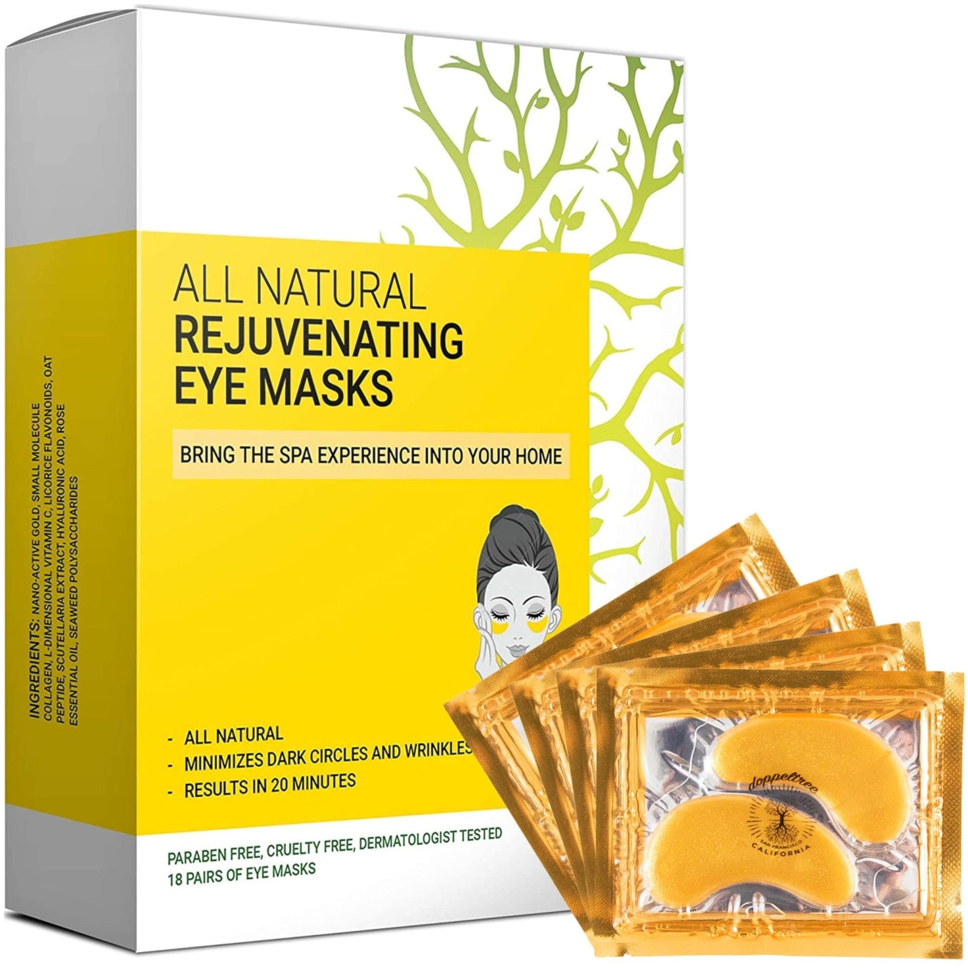 Under Eye Patches & Masks (18 Pairs) - All Natural Anti Aging Treatment for Bags, Puffiness, Wrinkles, & Dark Circles - 24K Gold, Collagen, Hyaluronic Acid, Hydrogel - Formulated in San Francisco - Medaid International