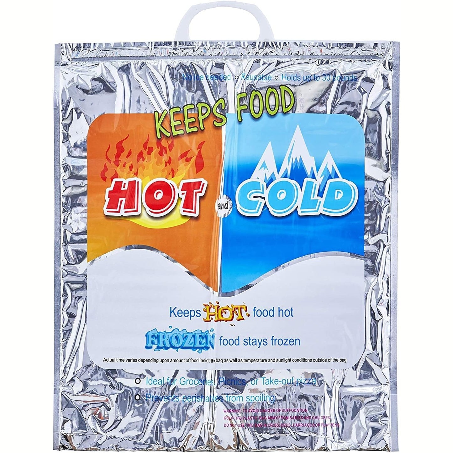 N.HOUSE Keeps Hot and Cold Bag, Reusable Insulated Bag Food Storage for Frozen Items & Hot Items Including Lunch Bags & Grocery Shopping Bags Reinforced Heavy Duty, Size 49x41cm, Silver, CB 3115 - Medaid International