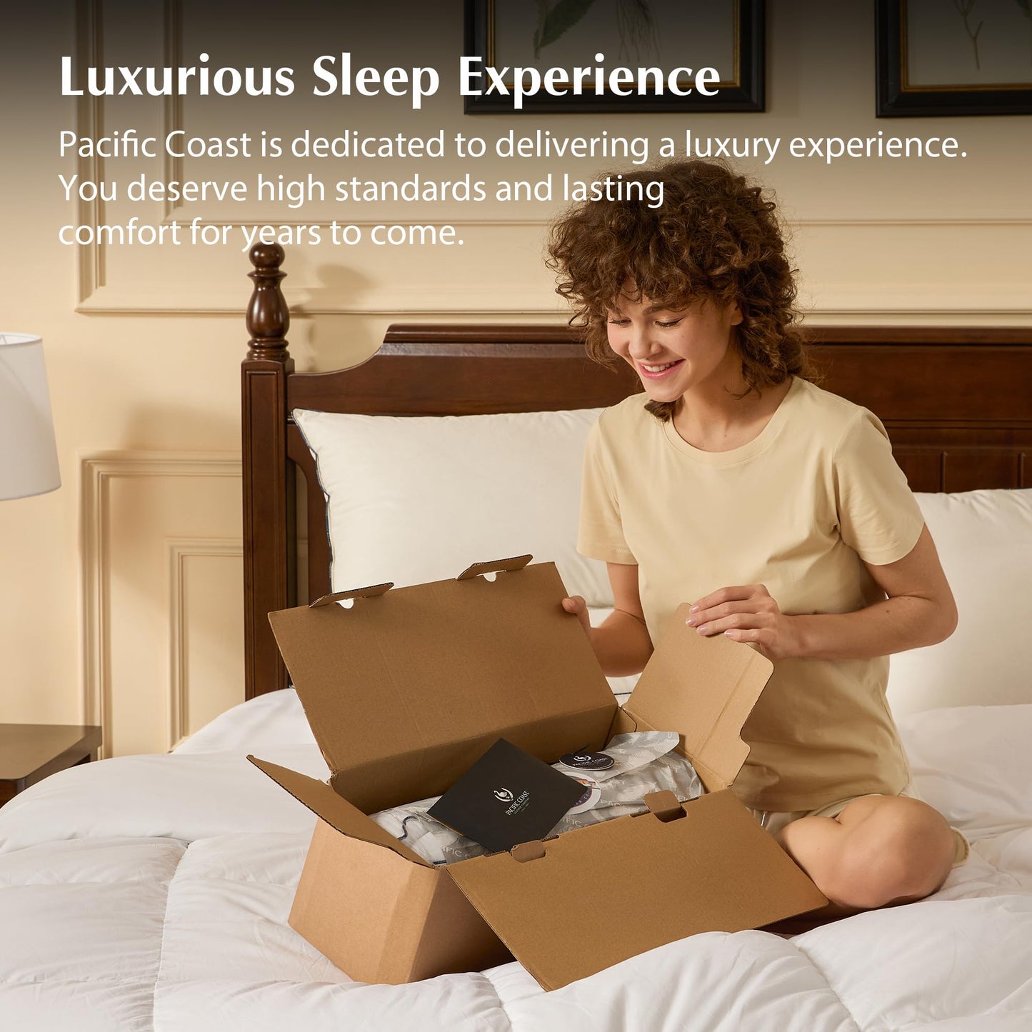 Pacific Coast Bed Pillow, Hotel Collection Goose Feather and Down Pillow for Sleeping, 3-Chamber Design, Medium Supportive, Standard Size - Medaid International