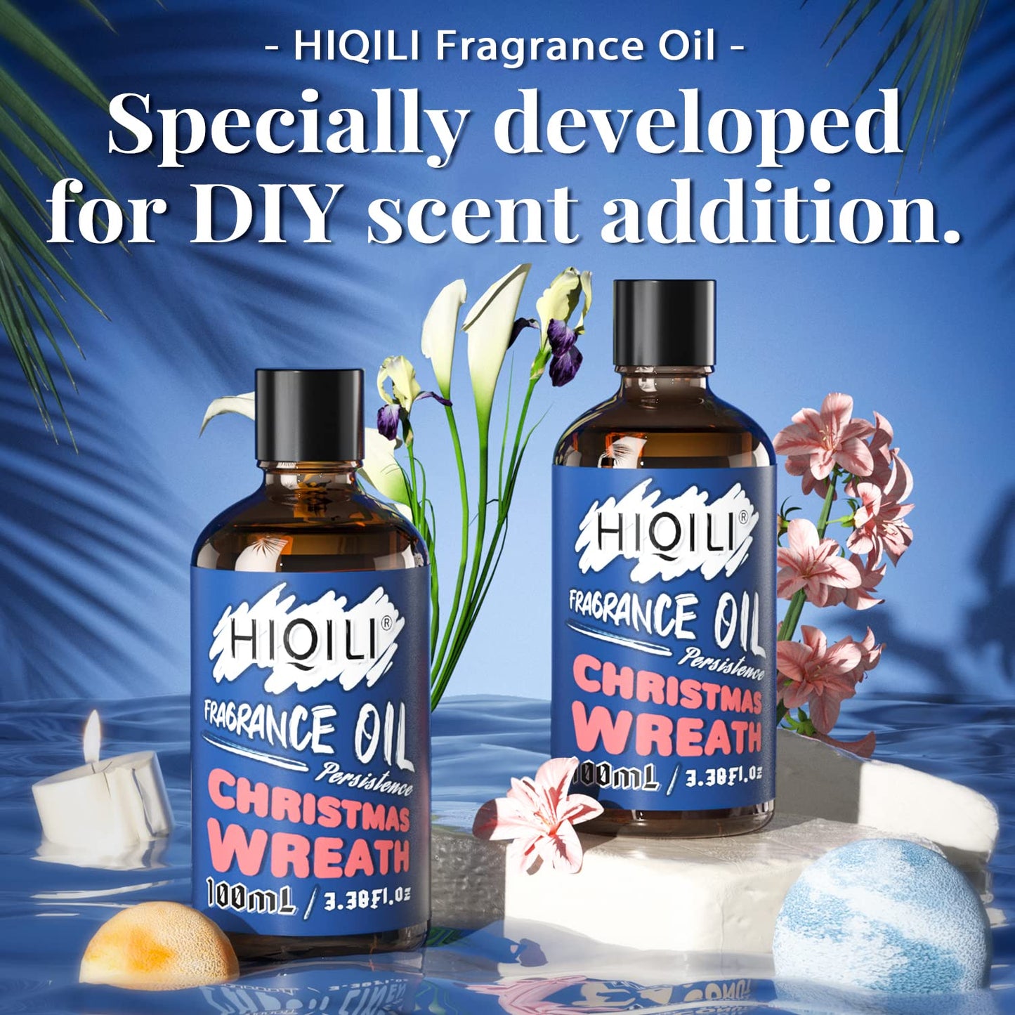 HIQILI Christmas Wreath Essential Oil 100ml - Pure Fragrance Oil for Diffuser, Aromatherapy, DIY Candle Soap Perfume Lotion Making, 3.38 Fl Oz - Medaid International