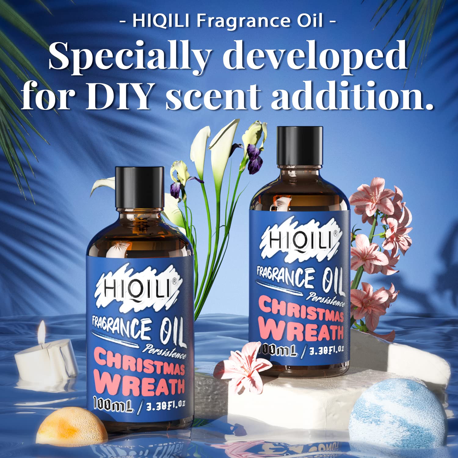 HIQILI Christmas Wreath Essential Oil 100ml - Pure Fragrance Oil for Diffuser, Aromatherapy, DIY Candle Soap Perfume Lotion Making, 3.38 Fl Oz - Medaid International