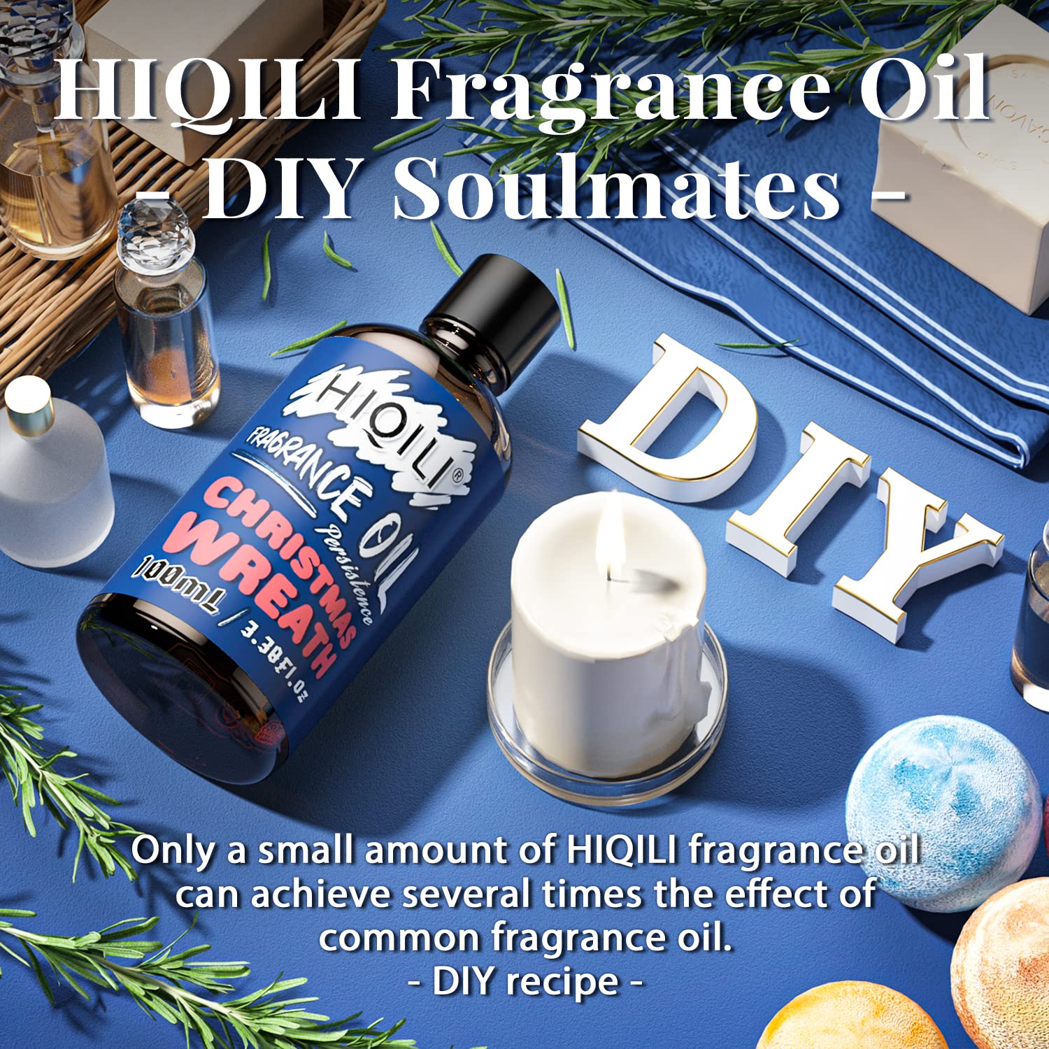 HIQILI Christmas Wreath Essential Oil 100ml - Pure Fragrance Oil for Diffuser, Aromatherapy, DIY Candle Soap Perfume Lotion Making, 3.38 Fl Oz - Medaid International