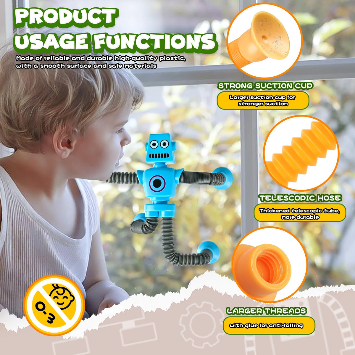 Easter Basket Stuffer Gift Robot Sensory Travel Toys 4Pcs for Toddlers Kid Boy Year Old Ages 3 4 5 6 7 8 9, Airplane Activities Suction Autism Pop Tube Fidget Toys Autistic Stocking Valentine for Kids