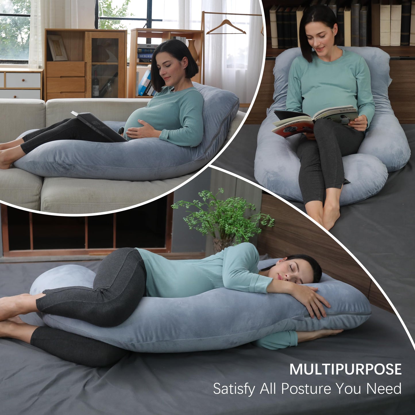MOON PARK Pregnancy Pillows for Sleeping - U Shaped Full Body Maternity Pillow with Removable Cover - Support for Back, Legs, Belly, HIPS - 57 Inch Pregnancy Pillow for Women - Grey - Medaid International