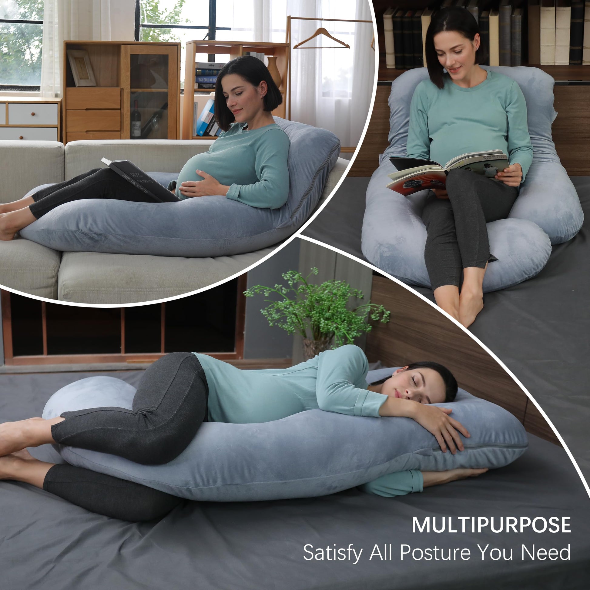 MOON PARK Pregnancy Pillows for Sleeping - U Shaped Full Body Maternity Pillow with Removable Cover - Support for Back, Legs, Belly, HIPS - 57 Inch Pregnancy Pillow for Women - Grey - Medaid International