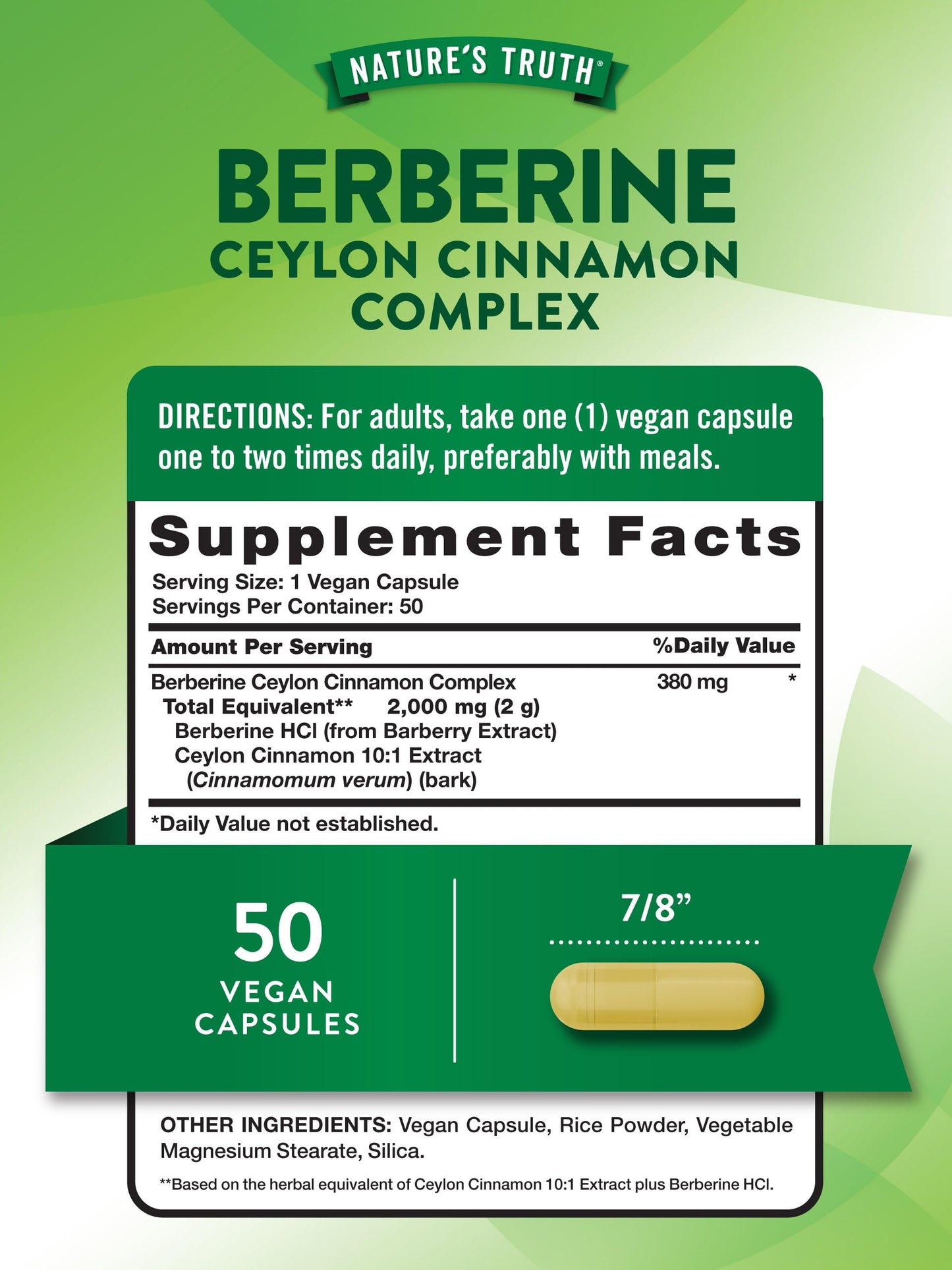 Nature's Truth Berberine with Ceylon Cinnamon Complex | 2,000mg | 50 Vegan Capsules | Vegan, Non-GMO, and Gluten Free Supplement - Medaid International