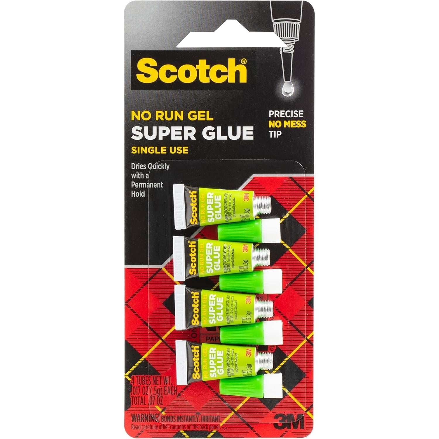 Scotch Super Glue Gel 0.017 oz (0.48gr.) per Tube Clear color, 4 tubes/pack | Strong Adhesion | Instant Bonding | Glue Liquid with Precision Applicator | All purpose | Fast Drying | Super Glue - Medaid International