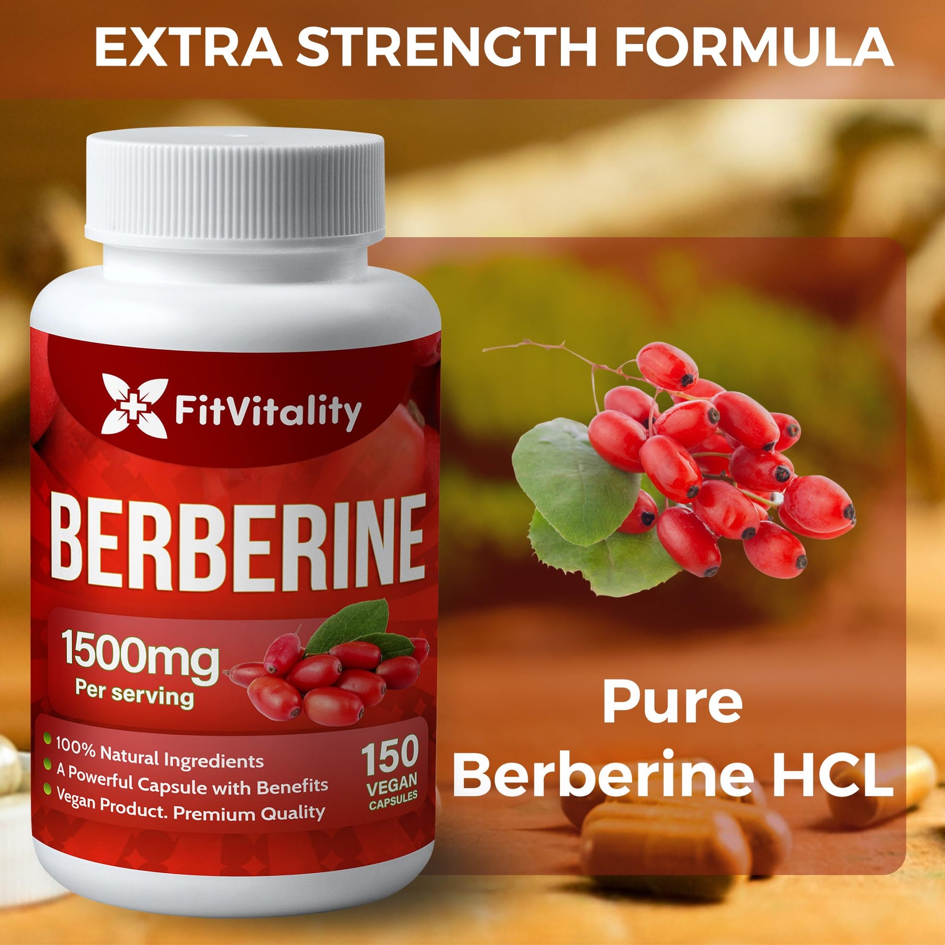 Premium Berberine Supplement, 150 Capsules – 50 Days Supply, 1500mg Berberine Per Serving, Berberine HCI, Made from 100% Pure & Natural Ingredients, Non-GMO, Gluten-Free. - Medaid International