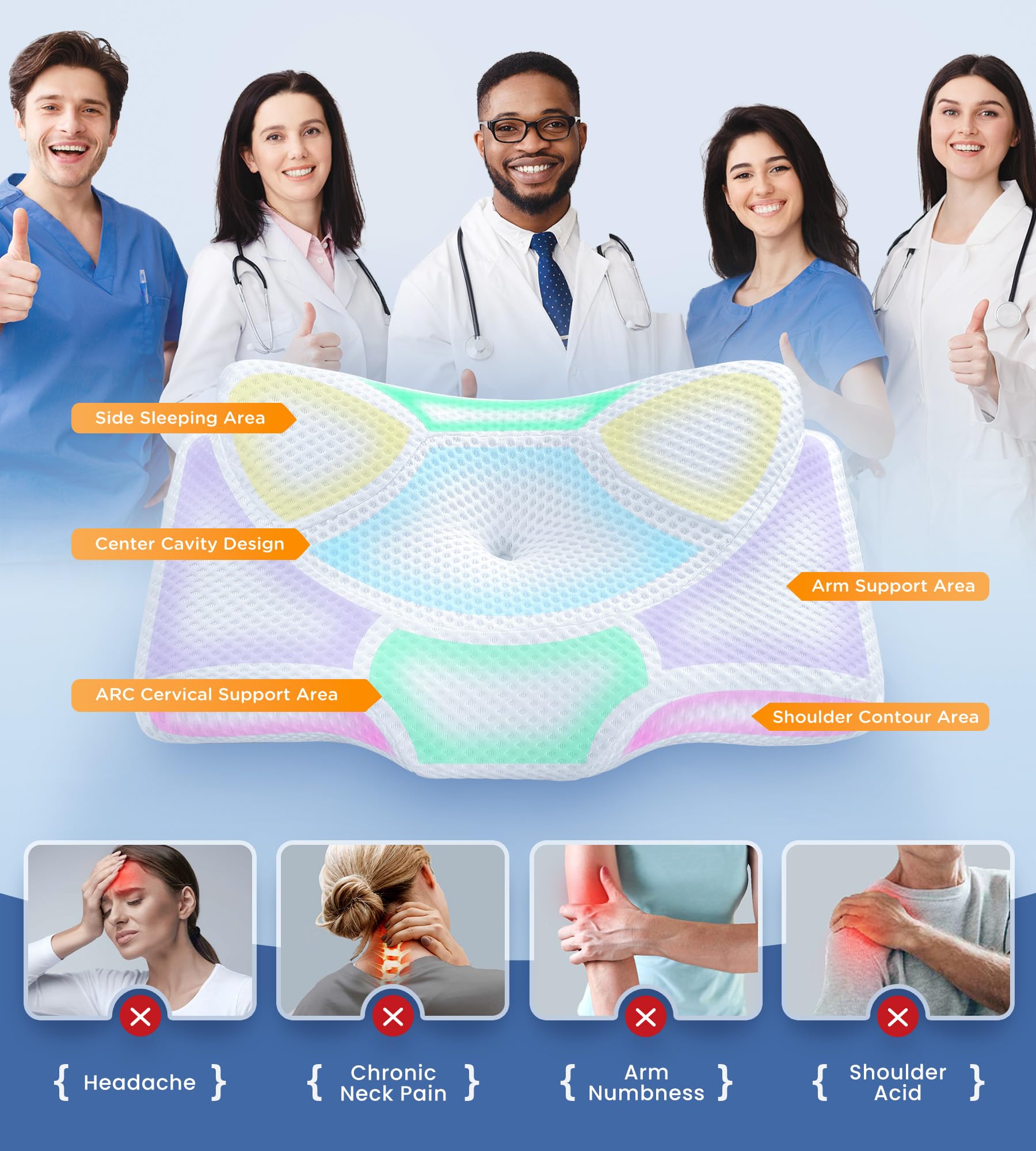 Osteo Cervical Pillow for Neck Pain Relief, Hollow Design Odorless Memory Foam Pillows with Cooling Case, Adjustable Orthopedic Bed Pillow for Sleeping, Support for Side Back Sleepers - Medaid International
