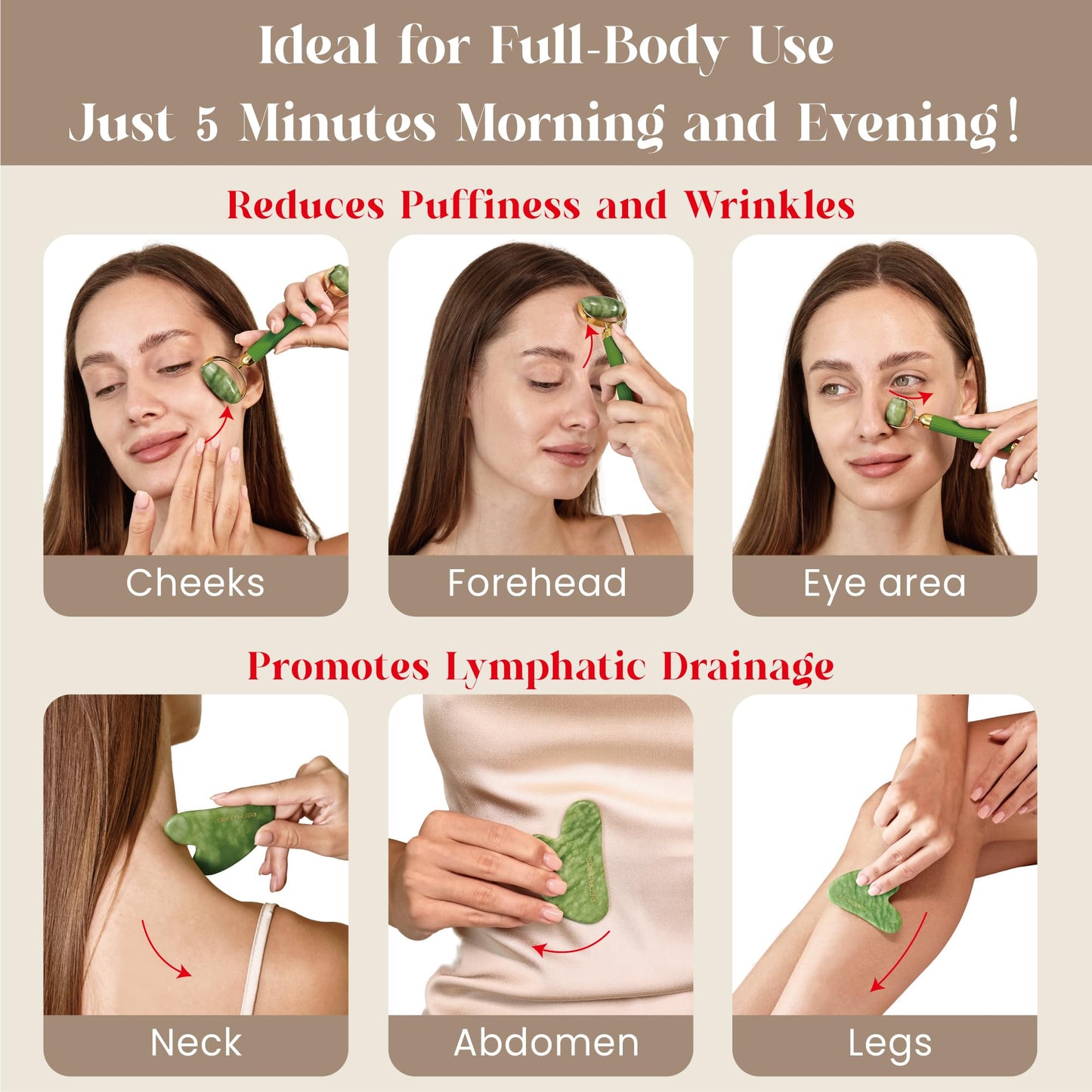 Rena Chris Gua Sha and Face Roller Set: Anti-Breakage Jade Roller for Long-Lasting Use, Jawline Sculpting and Puffiness Reducing, Gua Sha Facial Tools for Self Care Gift (Green) - Medaid International