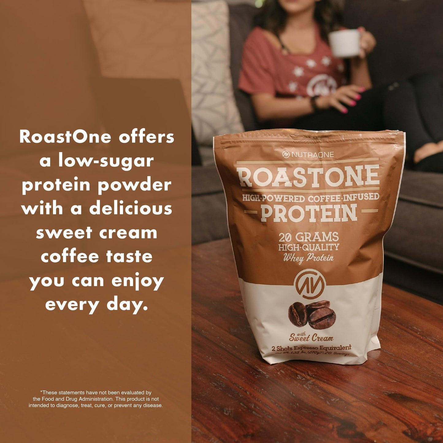 NutraOne RoastOne Coffee Protein Powder Coffee Infused Whey Protein Powder for Energy & Focus, 160mg Caffeine and 20g Protein (Sweet Cream – 1.35 lbs.) - Medaid International