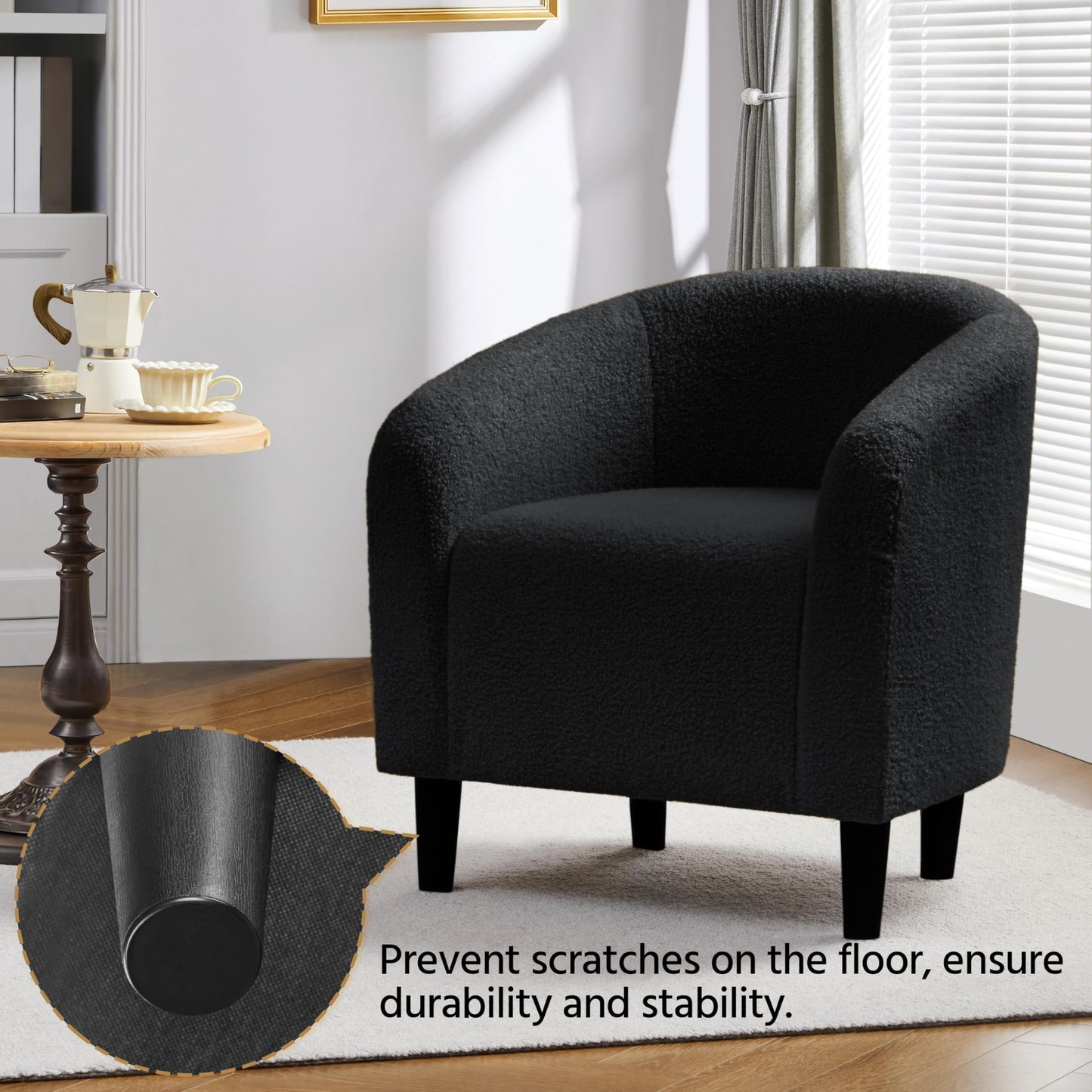 Yaheetech Accent Barrel Chair, Boucle Fabric Club Chair, Furry Sherpa Elegant Armchair with Cozy Soft Padded, Suitable for Living Room Bedroom Reception Room Office, Black - Medaid International