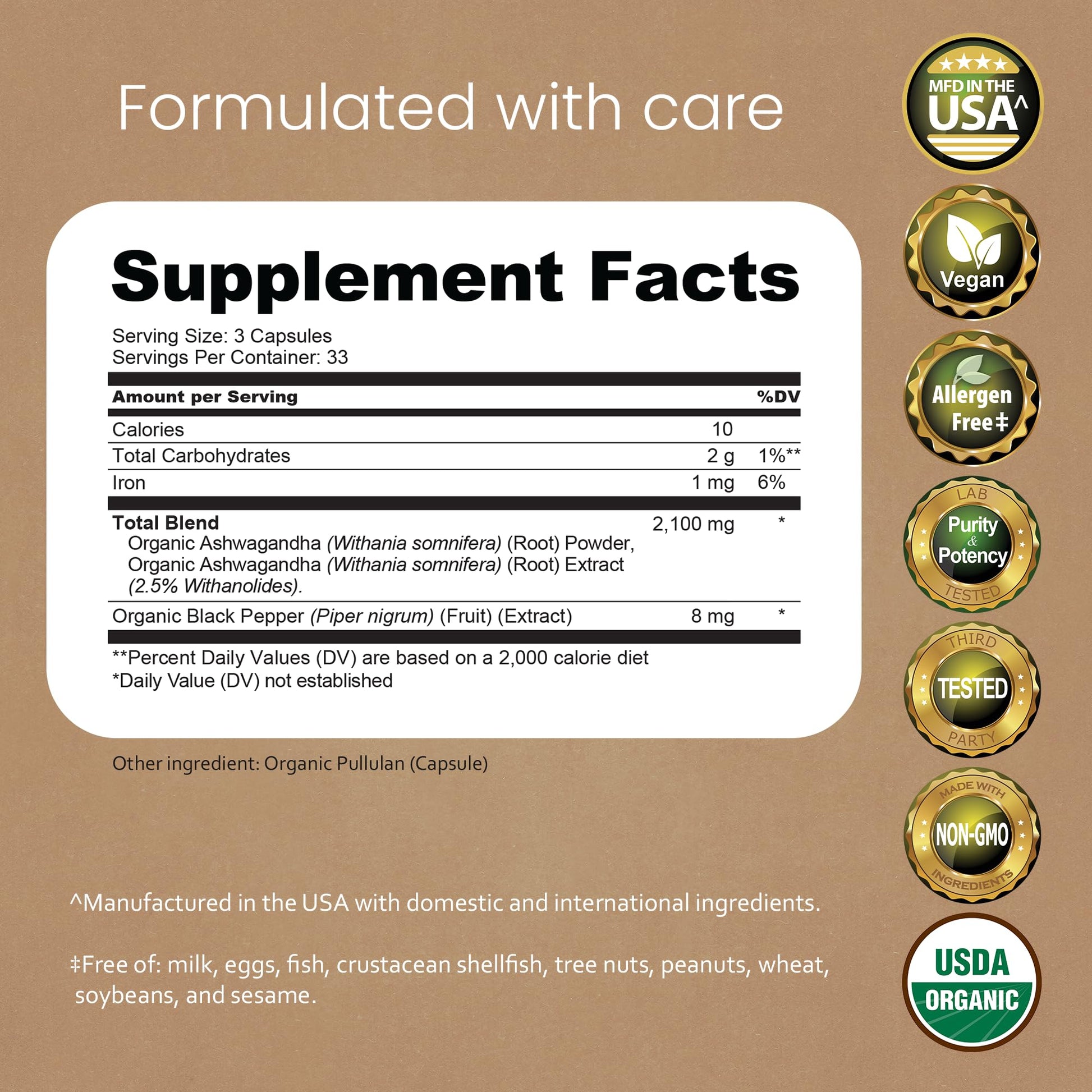 NaturaLife Labs Organic Ashwagandha 2100 mg per Serving – Root Powder & Extract – 100 Capsules – Vegan, Non-GMO, Gluten-Free - Medaid International