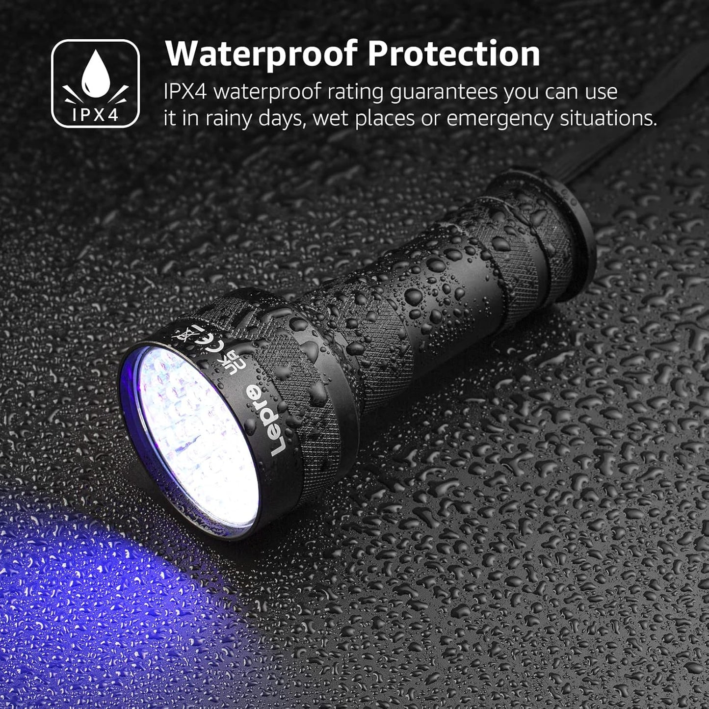 Lepro UV Flashlight, 51 LED UV Light Torch, Black-light Lights, 395nm Ultraviolet Flashlight, Blacklight Detector for Pet Urine, Stain, Bed Bugs, Scorpions, Banknote and More (Batteries Not Included)