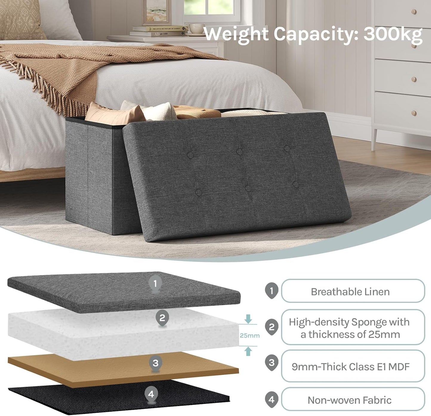 WOLTU Footstool Storage bench (SH10DGR_1)