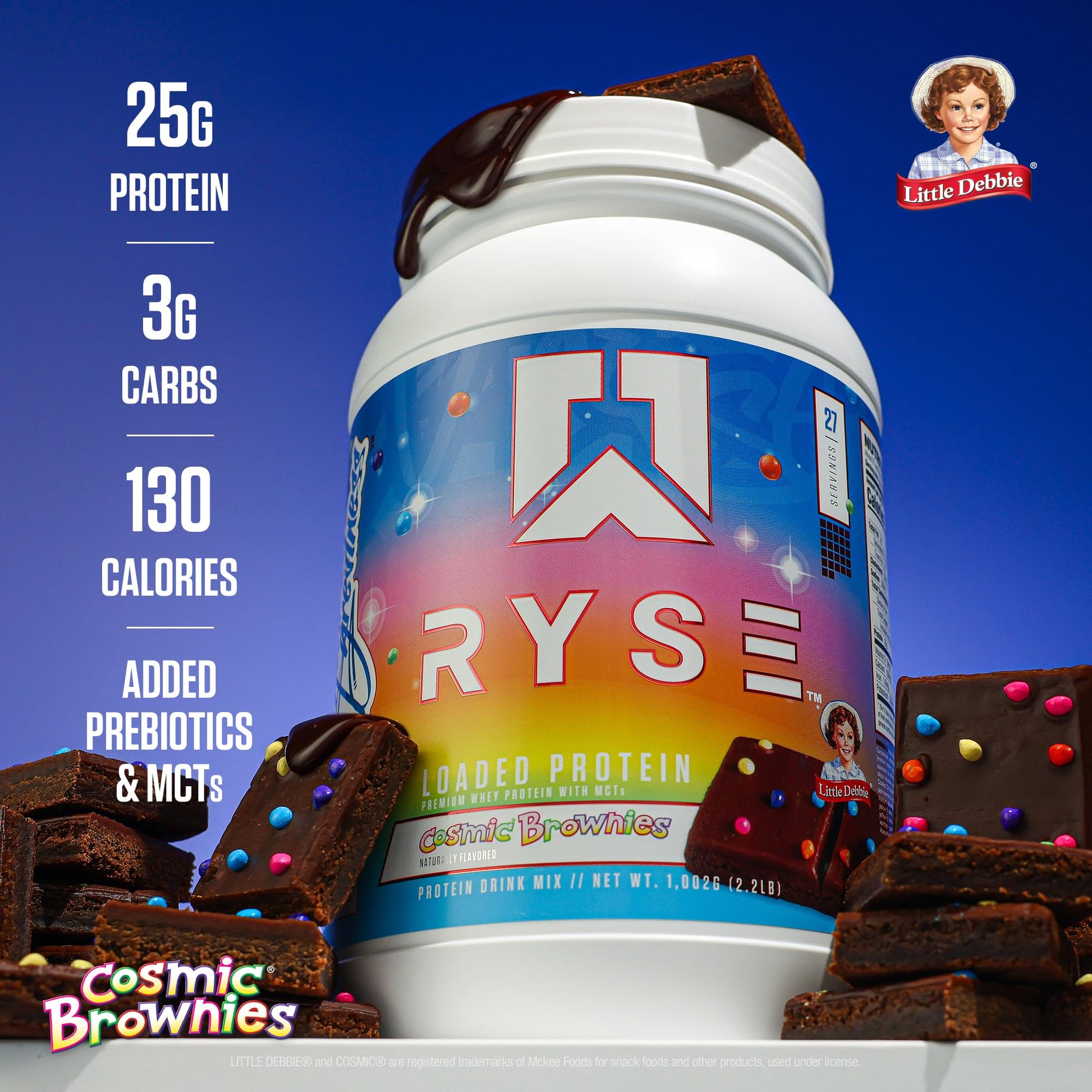 RYSE Loaded Protein Powder - Little Debbie Cosmic Brownie - 25g Whey Protein Isolate & Concentrate with Prebiotic Fiber & MCTs - Low Carb, Low Sugar, Digestive-Friendly - 54 Servings / 4 lb Tub - Medaid International