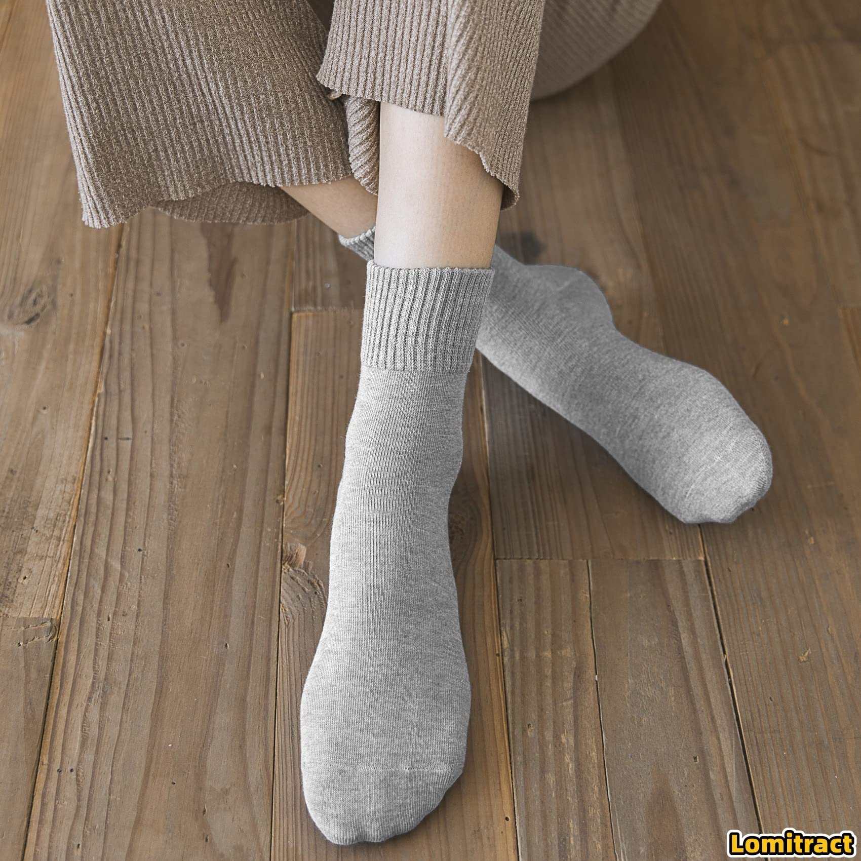 Lomitract Mini Crew Quarter Socks Women: Above Ankle High, Bamboo Long Dress Sock, Cotton Tall Sox, Mid Half Calf Length, Suit for Short Boot, Black, Light Grey, Off White, Beige, Cream, Oatmeal - Medaid International