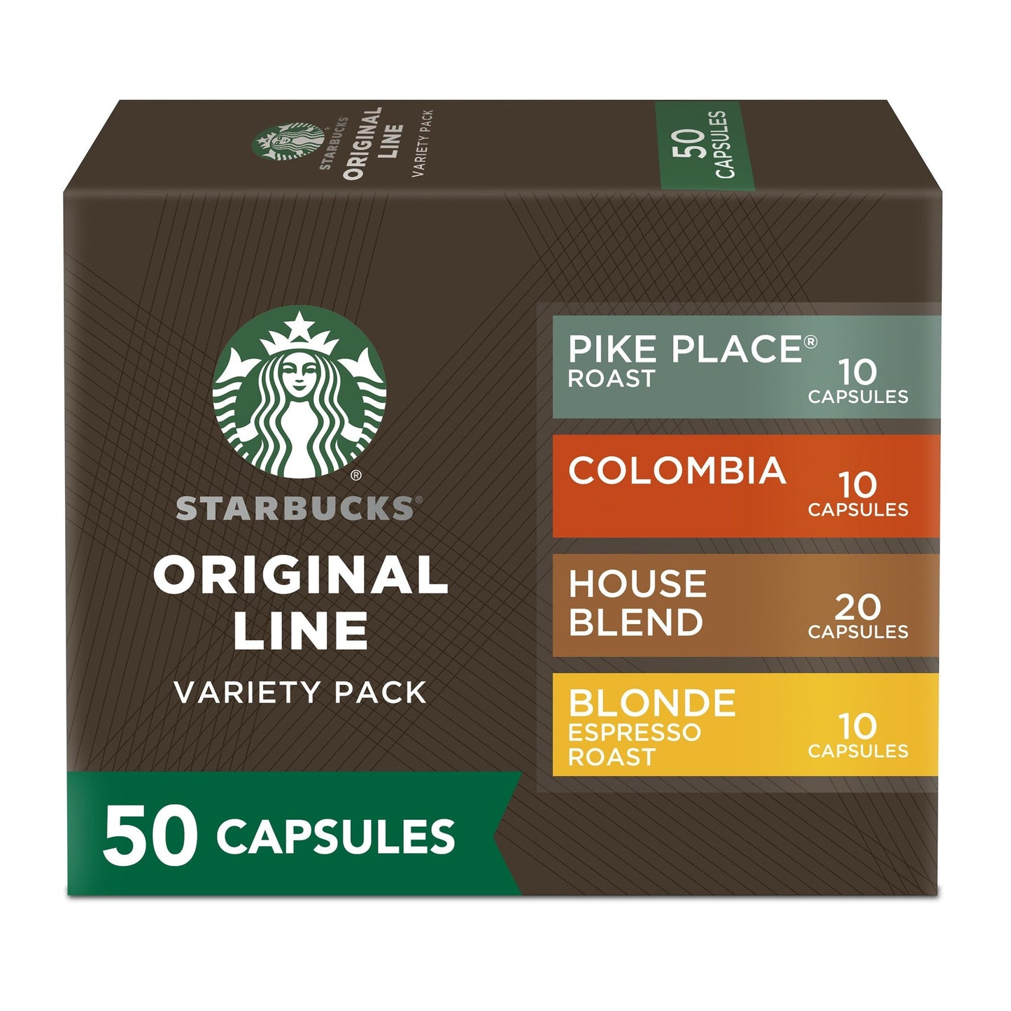 Starbucks by Nespresso Original Line Mild Variety Pack Coffee, 50-count Espresso Pods, Presentation may vary