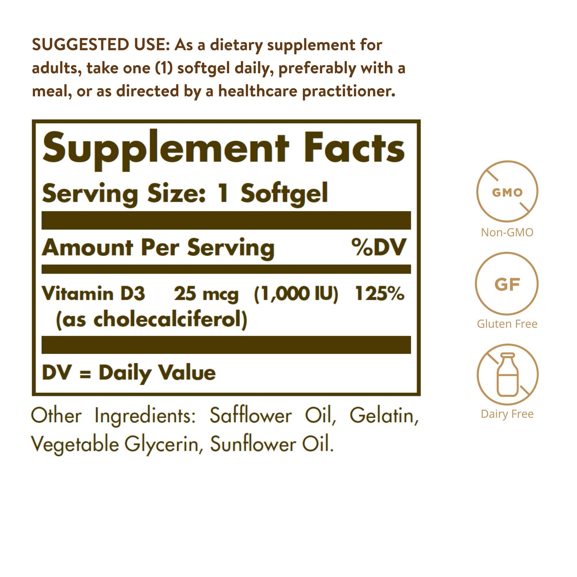 Solgar Vitamin D3 (Cholecalciferol) 25 MCG (1000 IU), 250 Softgels - Helps Maintain Healthy Bones & Teeth - Immune System Support - Non-GMO, Gluten-Free, Dairy Free - 250 Servings - Medaid International