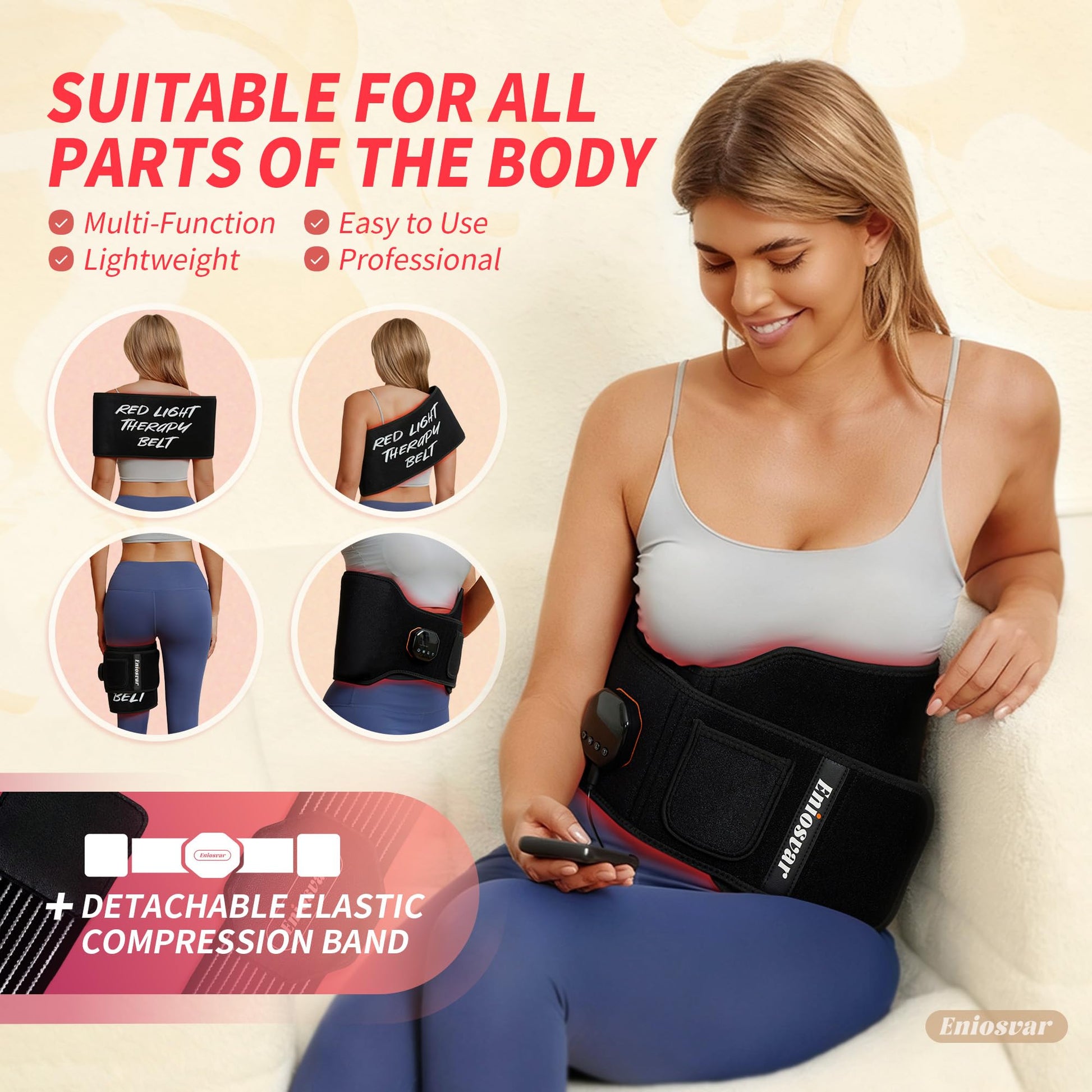 Red Light Therapy Belt, 7500mAh Cordless Infrared Light Therapy for Body, 3-in-1 660nm&850nm for Pain Relief & Muscle Repair, with Elastic Band - Medaid International