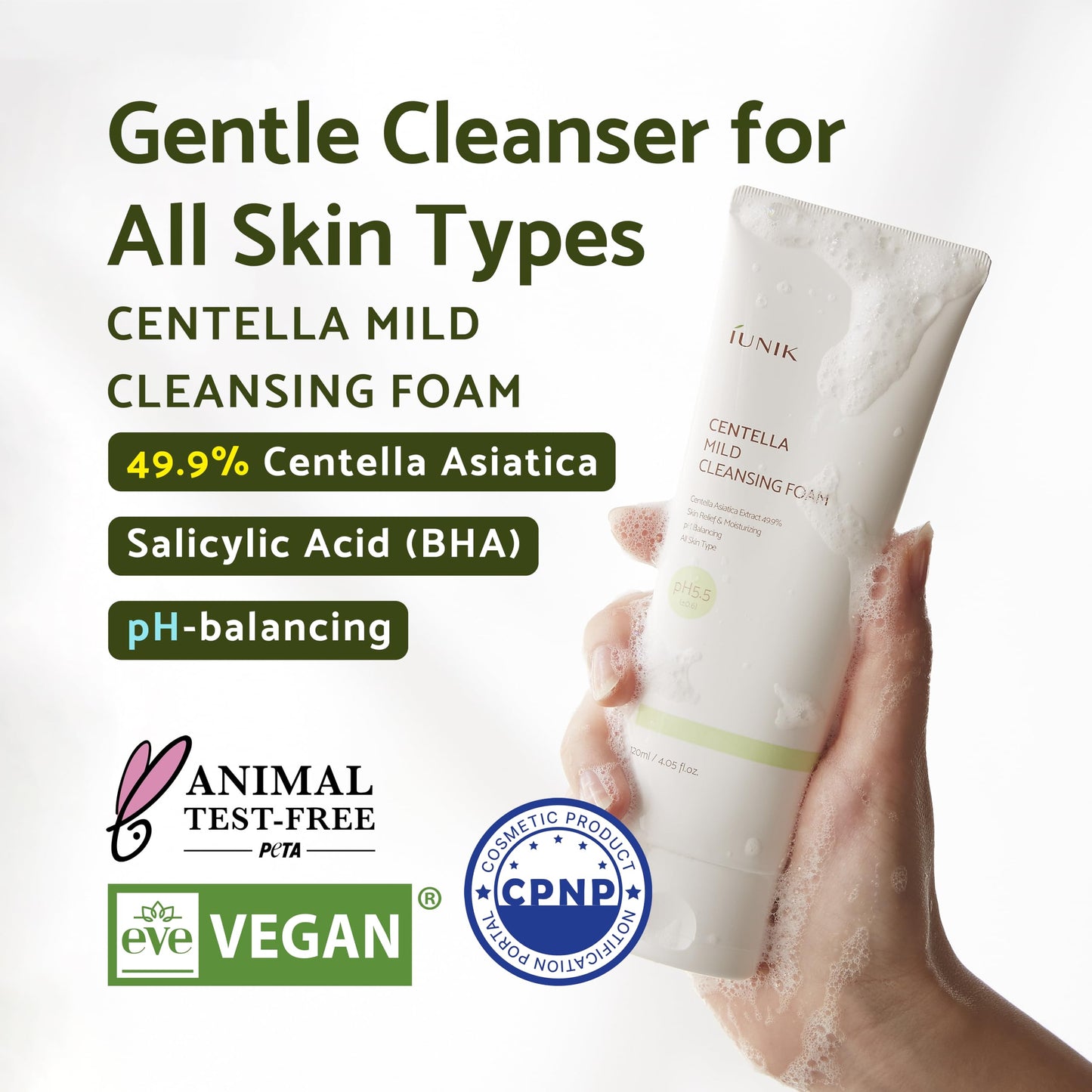 IUNIK Centella Calming Gel Cream & Mild Facial Foaming Cleanser Non-Sticky Non-Stripping Moisturizing Balancing Blemish Care for Oily Dry Sensitive Acne-prone Skin Korean Skincare - Medaid International