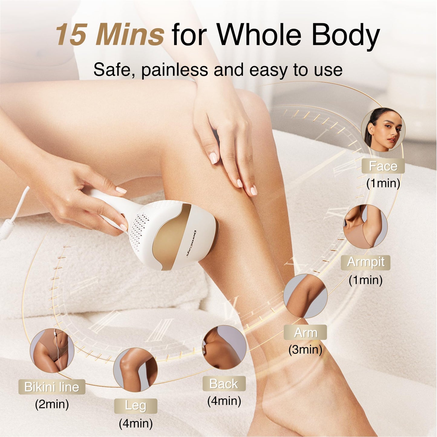 DermRays 810nm Diode Laser Hair Removal for Women and Men, The FDA-Cleared Home-Use Device, Permanent Reduction in Hair Regrowth, V4S for Skin Tone 1-5, Wide-Angle 15 Mins Hair Removal for Face, Body - Medaid International