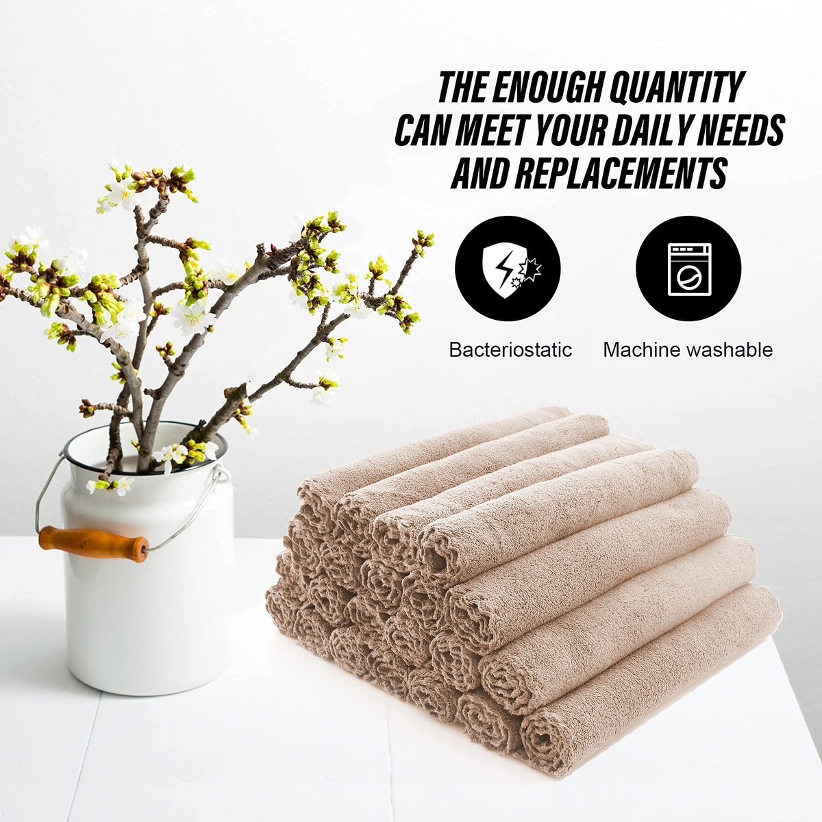 KASTWAVE Ultra Soft Premium Washcloths Set - 12 x 12 inches - 24 Pack - Quick Drying - Highly Absorbent Coral Velvet Bathroom (Khaki, 12 x 12 Inch)