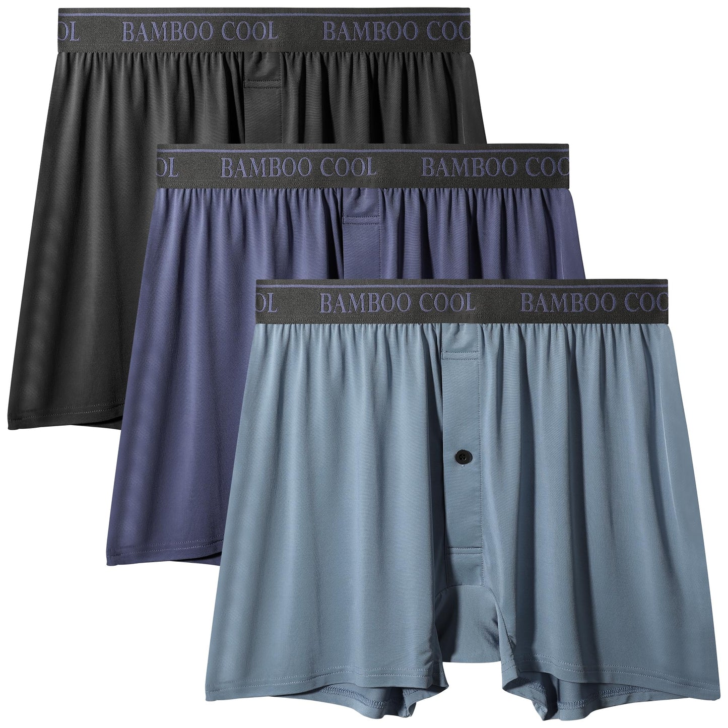 BAMBOO COOL Men's Silky Boxer Shorts,Soft and Breathable,Knit Underwear with Button Fly Pajamas Sleep Shorts 3 Pack - Medaid International