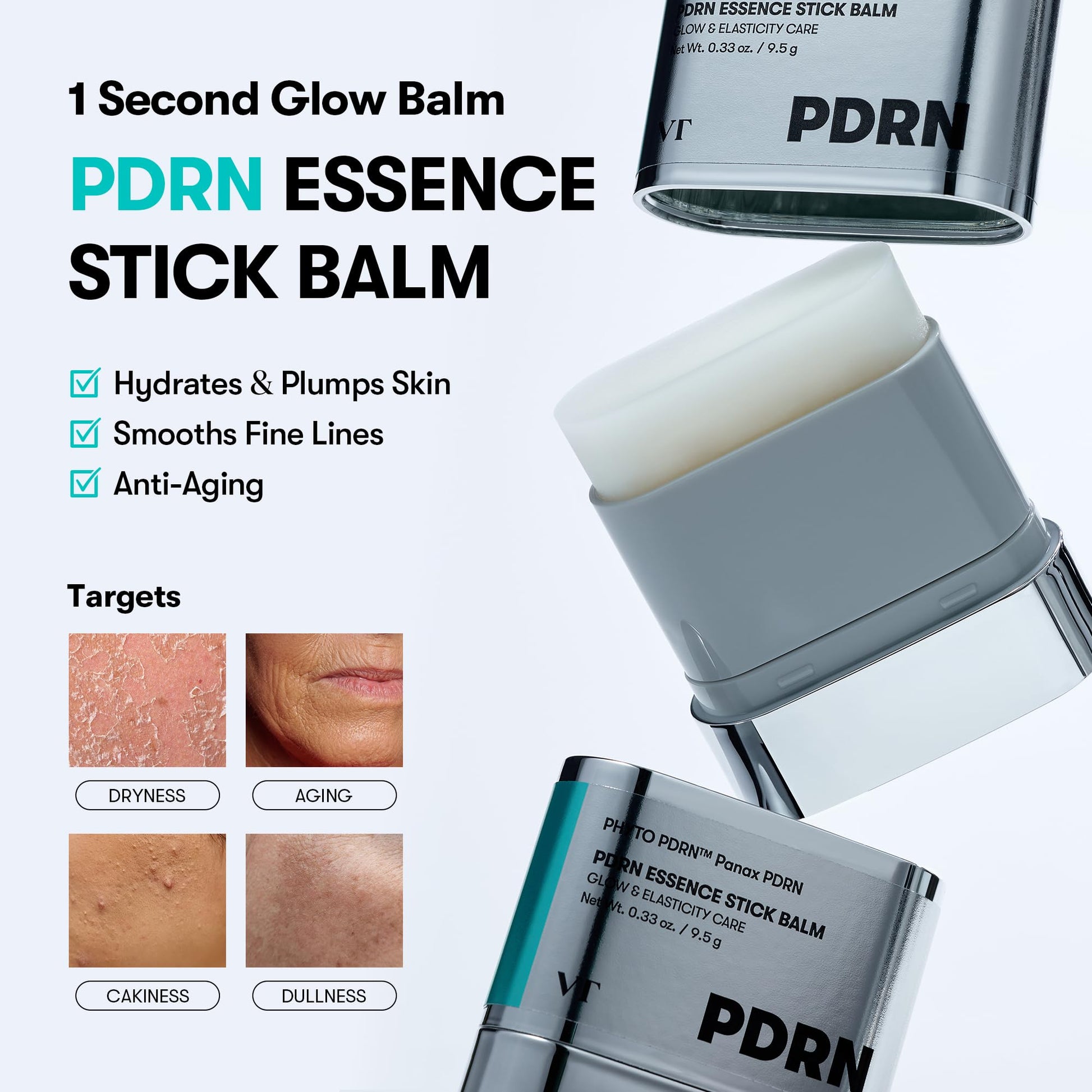 VT COSMETICS PDRN Essence Stick Balm, PDRN Collagen Multi Wrinkle Stick, All-in-One Eye & Neck Treatment, Glow Makeup Base & Face Treatment Balm, Plumping, Fine Lines, Stocking Stuffers (0.33 oz.) - Medaid International