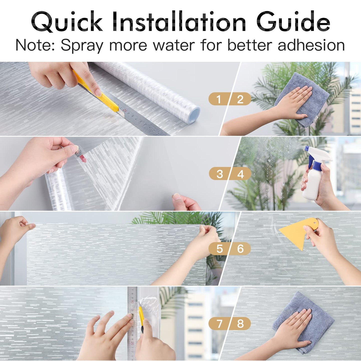 Haton Window Privacy Film, Frosted Glass Static Cling Sun Heat Blocking Window Clings, Frosting Opaque Coverings, Vinyl Removable Stickers Tint for Home Door Office, Non Adhesive 17.5" x 78.7" - Medaid International