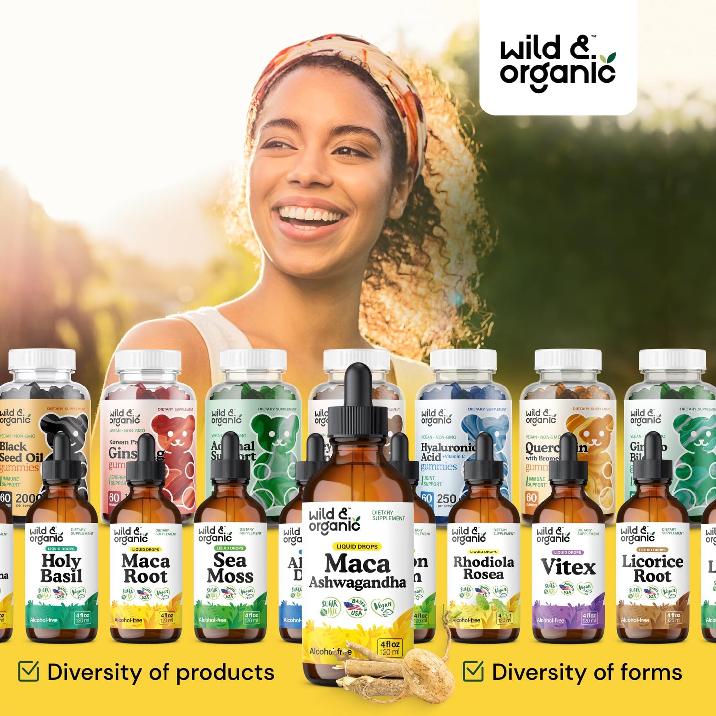 Wild & Organic Maca Root Ashwagandha Drops for Men and Women - Liquid Maca Ashwagandha Supplement for Overall Support - Peruvian Extract Tincture - Vegan, Sugar & Alcohol-Free - 4 fl oz - Medaid International