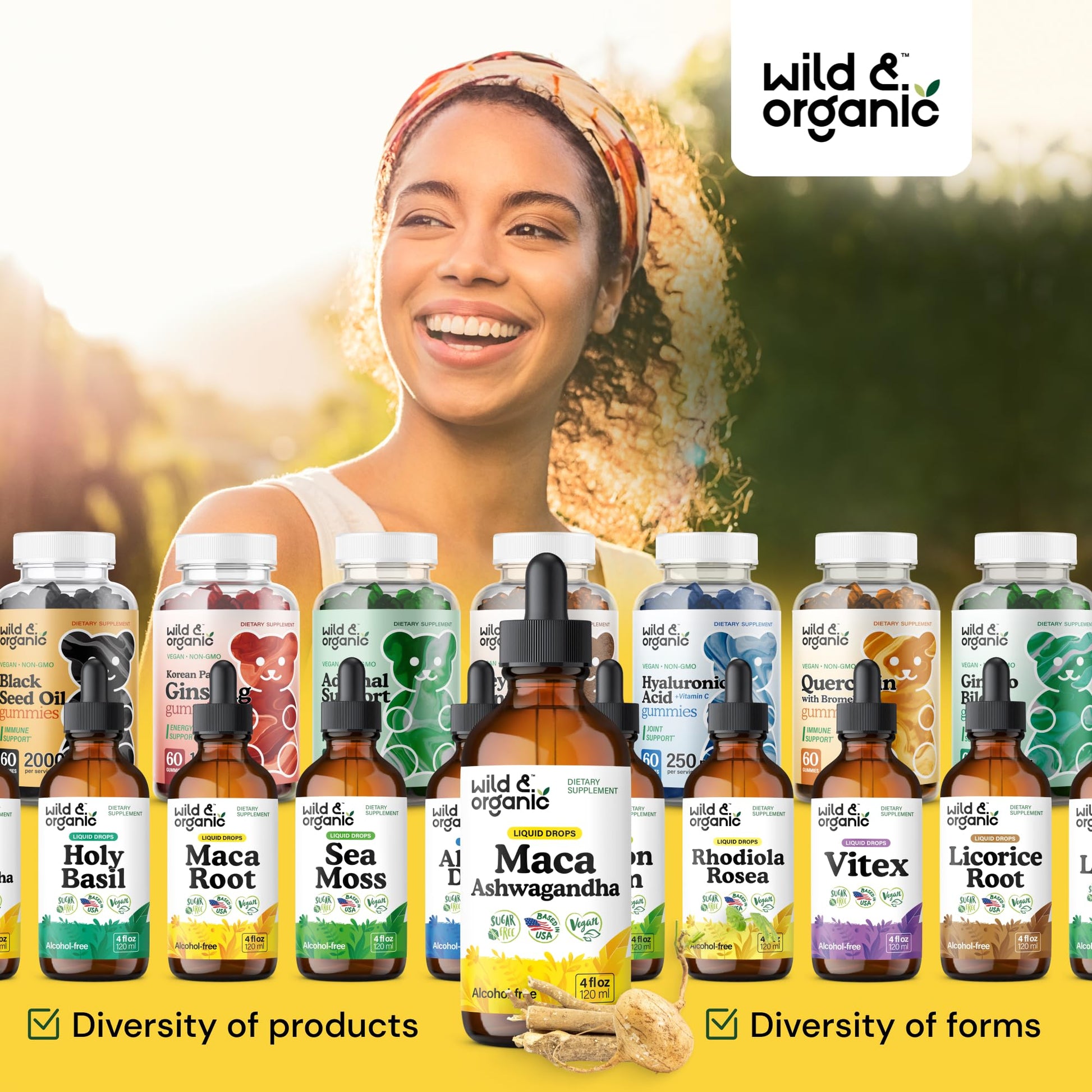 Wild & Organic Maca Root Ashwagandha Drops for Men and Women - Liquid Maca Ashwagandha Supplement for Overall Support - Peruvian Extract Tincture - Vegan, Sugar & Alcohol-Free - 4 fl oz - Medaid International