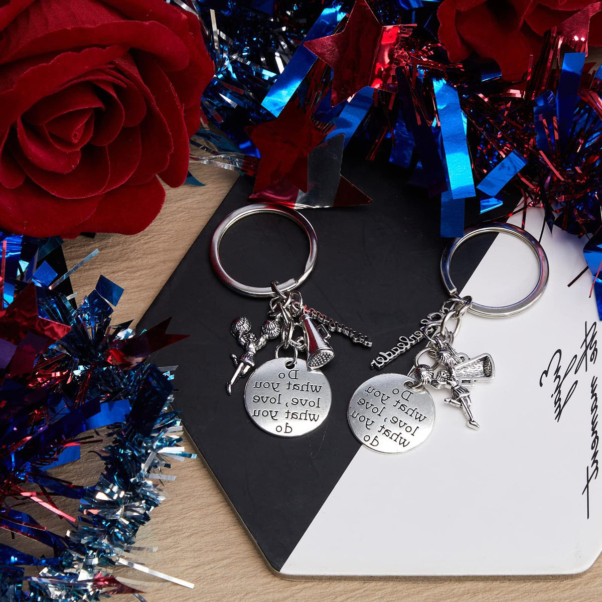 KASTWAVE Cheerleader Charm Keychain, Cheerleading Gifts Cheer Stuff Cheer Team Gifts Cheer Jewelry for Girls Women, Silver, Set of 6