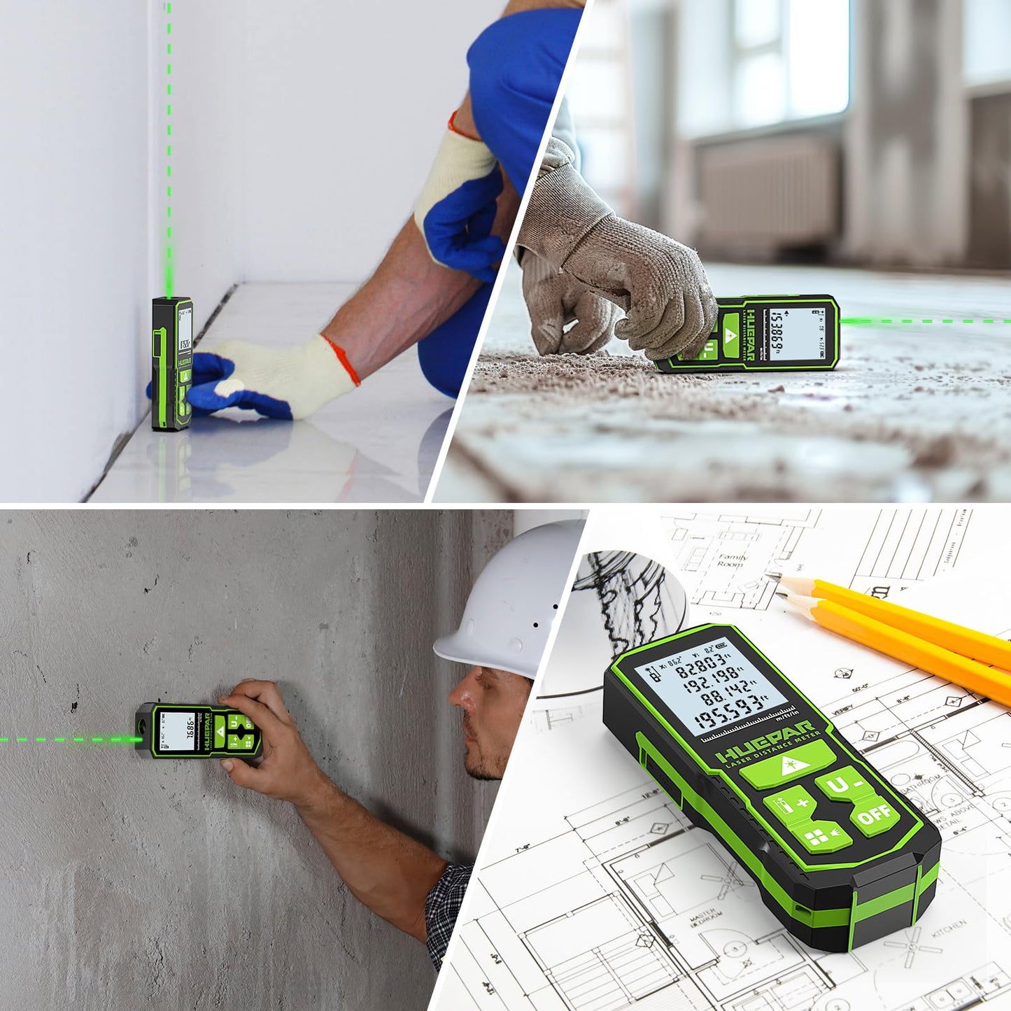 393FT Professional Green Laser Measuring Tool with Angle Sensor, Huepar 1/16in Accuracy Laser Distance Measurement Tool, Digital Laser Room Measuring Device, Laser Distance Meters - Medaid International