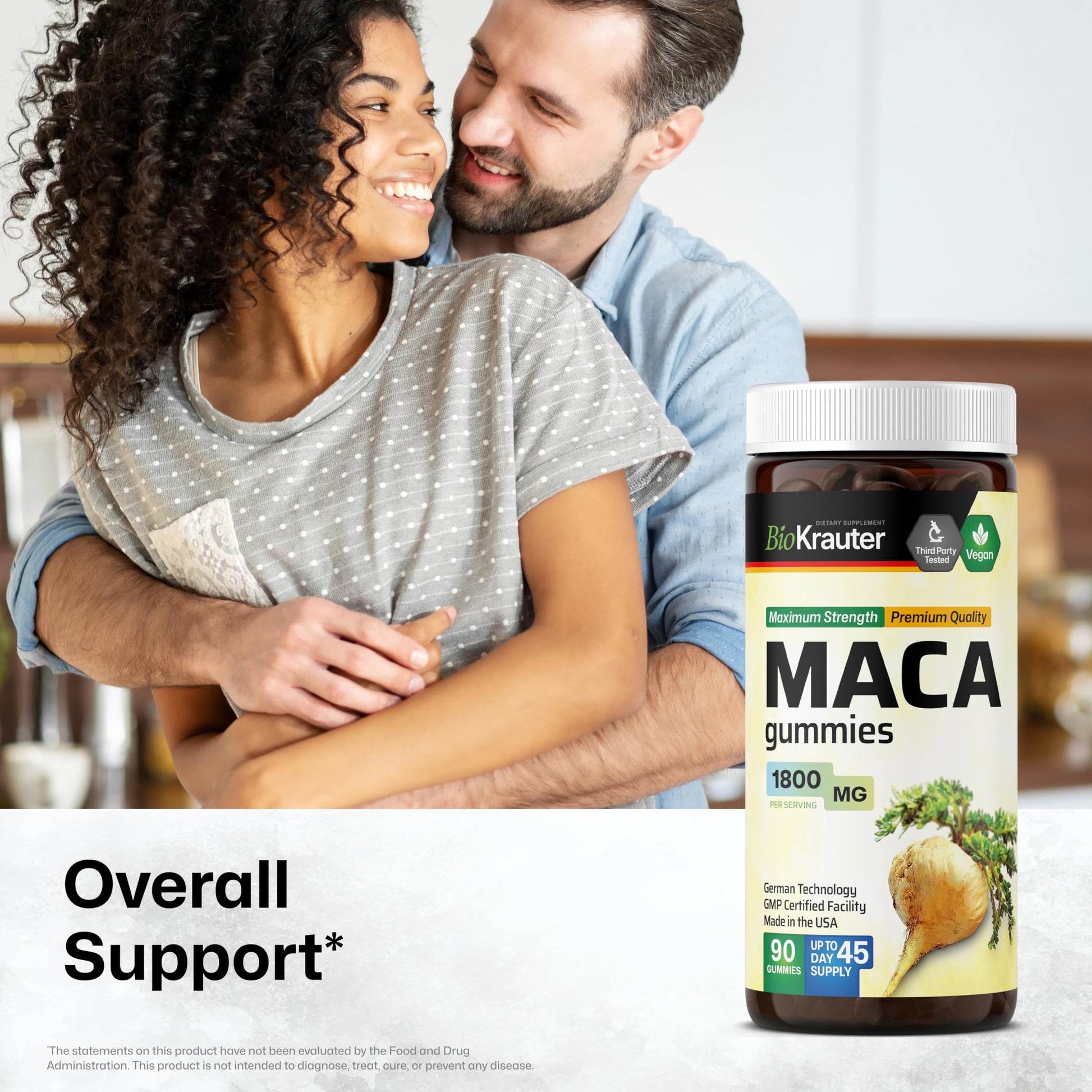Maca Root Gummies - 1800 mg Strength - 90 Vegan Chews - Natural Support for Women & Men - Peruvian Maca Root Supplement - Banana Flavour Chews - Medaid International