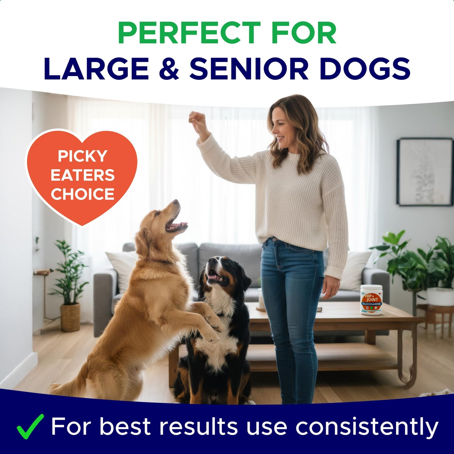 GOODGROWLIES Glucosamine for Dogs Hip & Joint Supplement - Chondroitin, Omega-3, MSM - Joint Health & Pain Relief - Senior & Large Dogs - Made in USA - 120 Mobility Chews