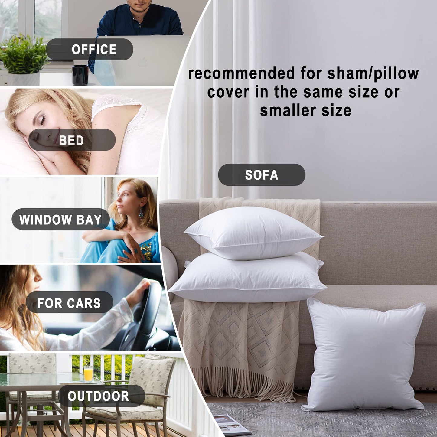 HITO 18x18 Pillow Inserts (Set of 2) - Down Alternative 100% Cotton Cover Decorative Square Throw Pillows White for Couch Bed Sofa - Medaid International