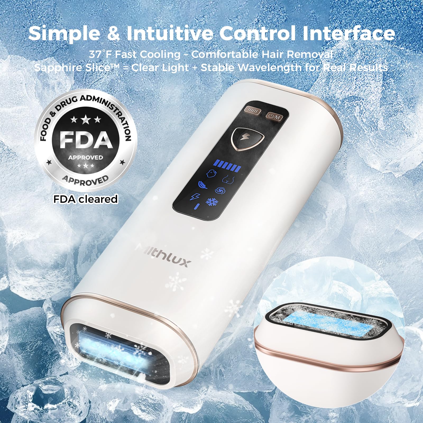Mithlux IPL Laser Hair Removal Device for Women and Men, At-Home Hair Removal System with Sapphire Contact Surface and Cooling, Gentle on Skin, for Face, Legs, Underarms and Bikini - Medaid International