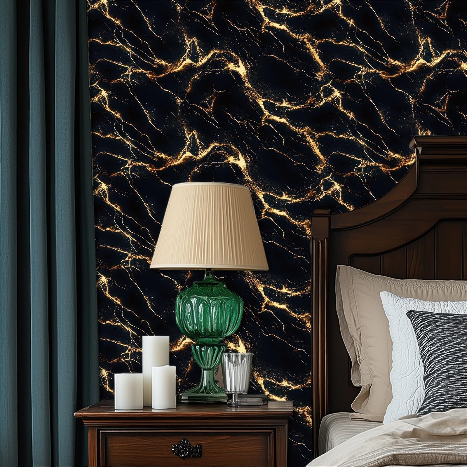 HOMETITUTE Black Gold Marble Wallpaper Marble Contact Paper Vinyl Self-Adhesive Removable Counter Peel and Stick Wall Paper for Refurbishment Wall Countertop Cabinets Furniture 15.7"x39.4" - Medaid International