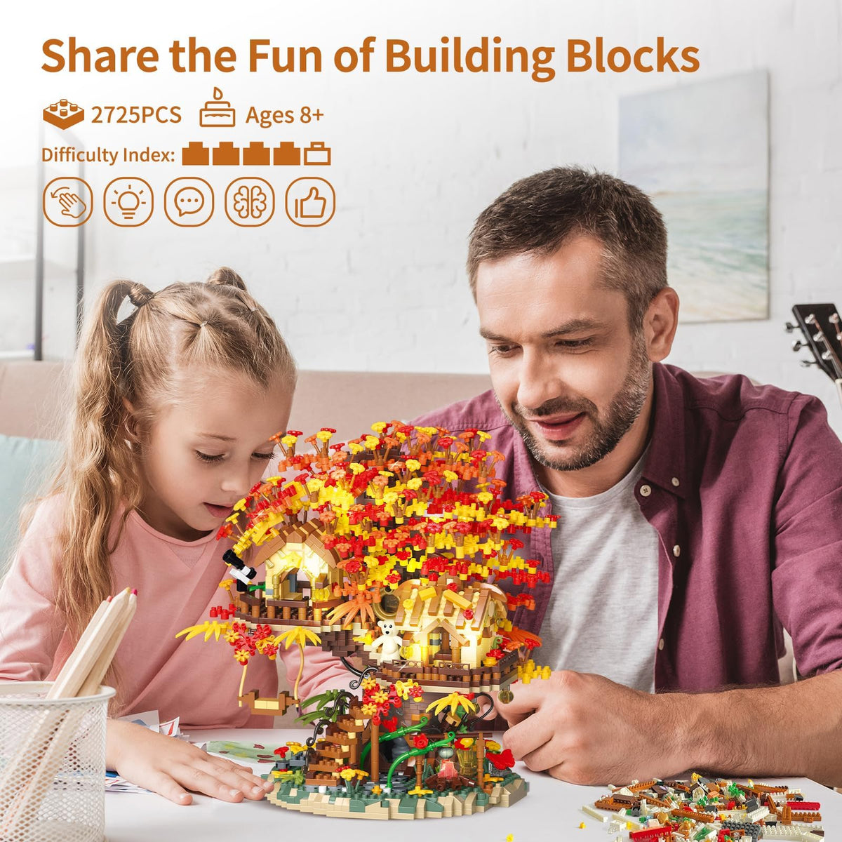 KASTWAVE Treehouse Building Blocks Set with LED Lights, Akino Forest Style Building Toy Kit, Miniature Tree House Model Decor, Ideal Birthday for Age8+ Kids Adults (2725PCS Micro Bricks)
