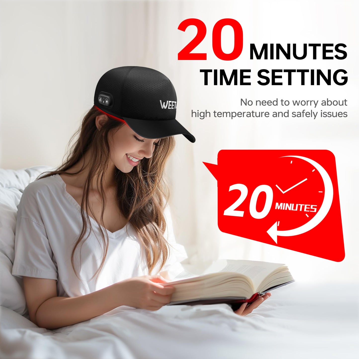 WEETALL 2025 Upgrade Cordless Adjustable Size Red Light Hat, Wireless Portable Cap with with Timer & Controller - Medaid International