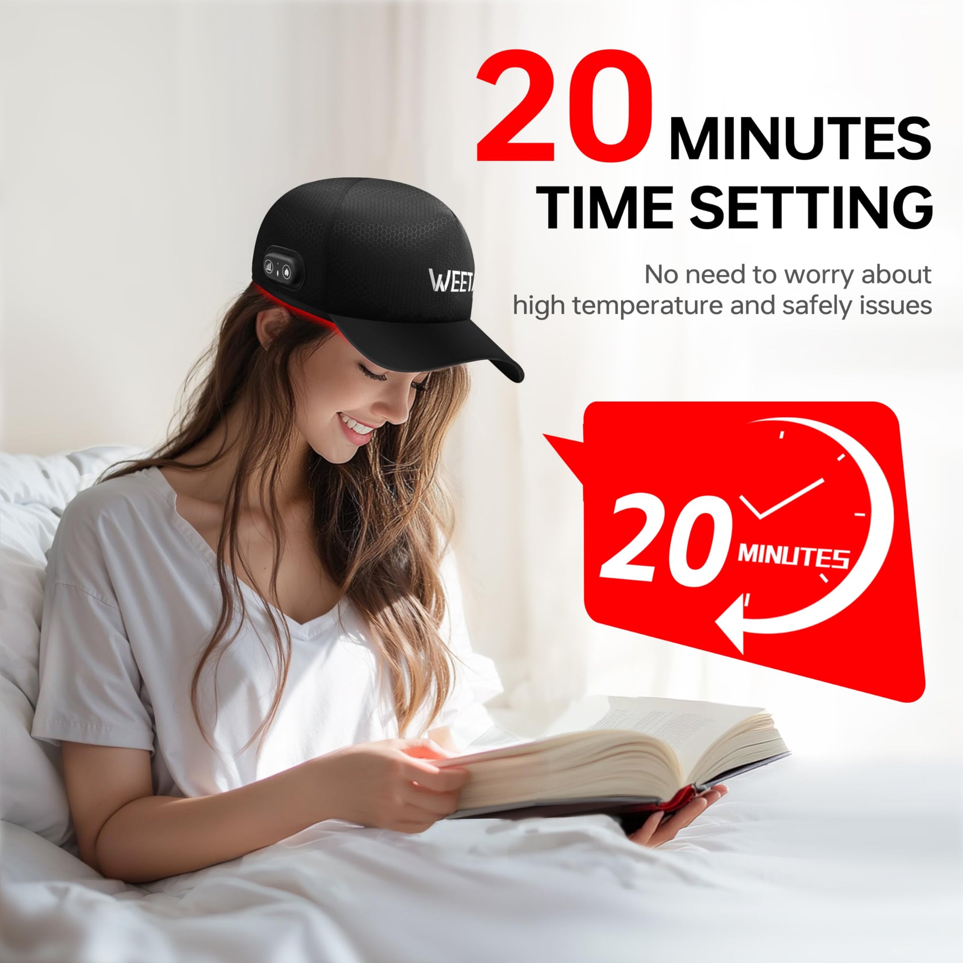 WEETALL 2025 Upgrade Cordless Adjustable Size Red Light Hat, Wireless Portable Cap with with Timer & Controller - Medaid International