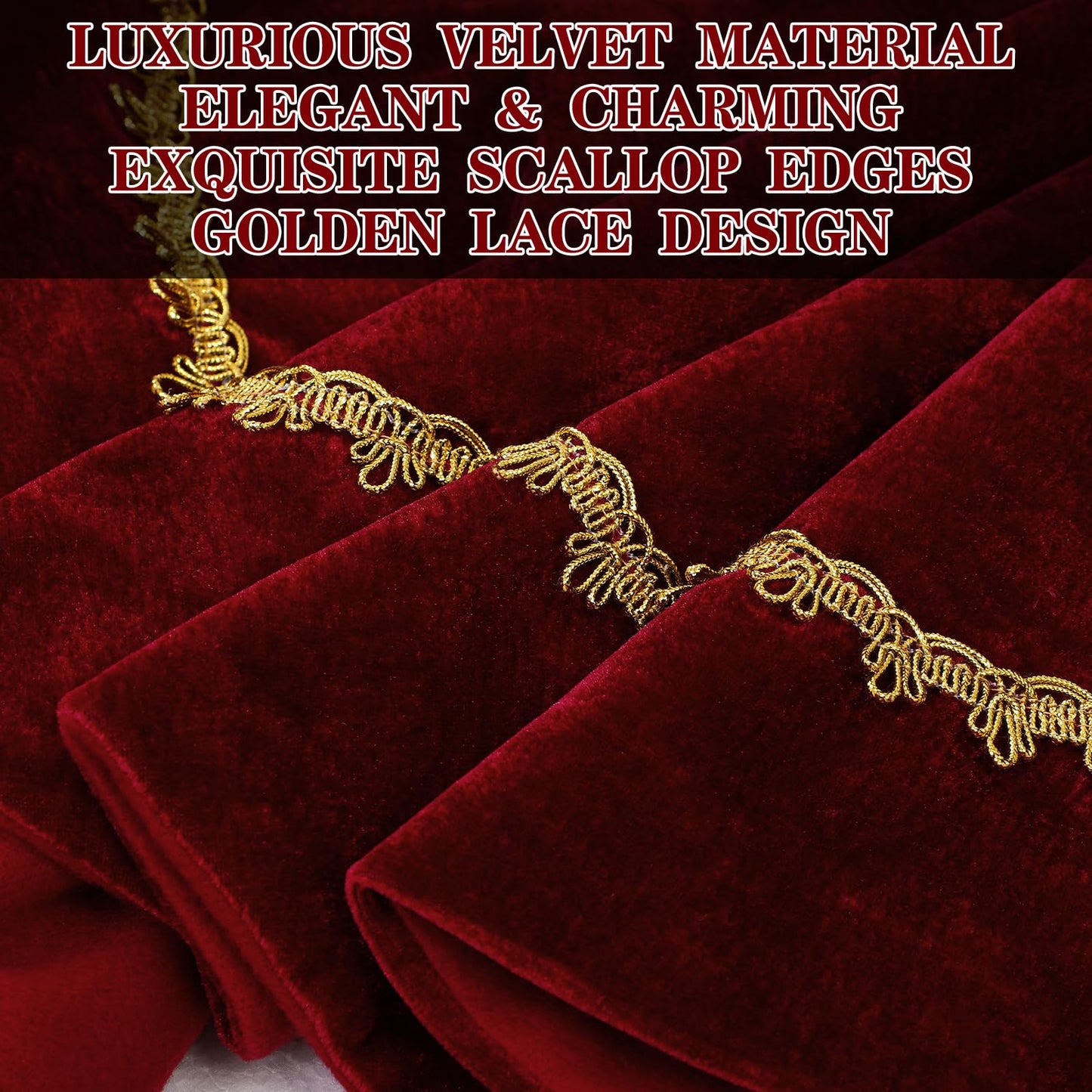 Arrowbash Christmas Tree Skirt 48 Inch Red Velvet Fur Scallop Tree Skirt Sparking Gold Lace Trim for Party Rustic Xmas Holiday Decorations All Year - Medaid International